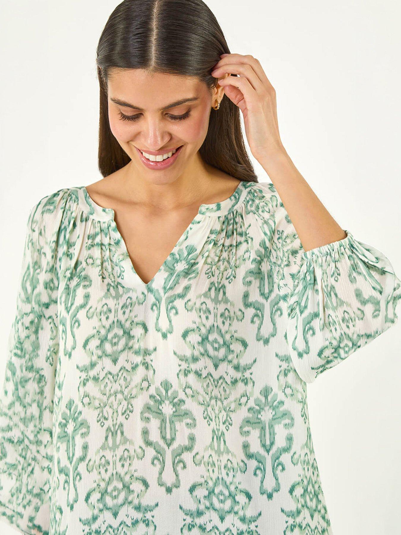 Roman Ikat Print V-Neck Tunic Top