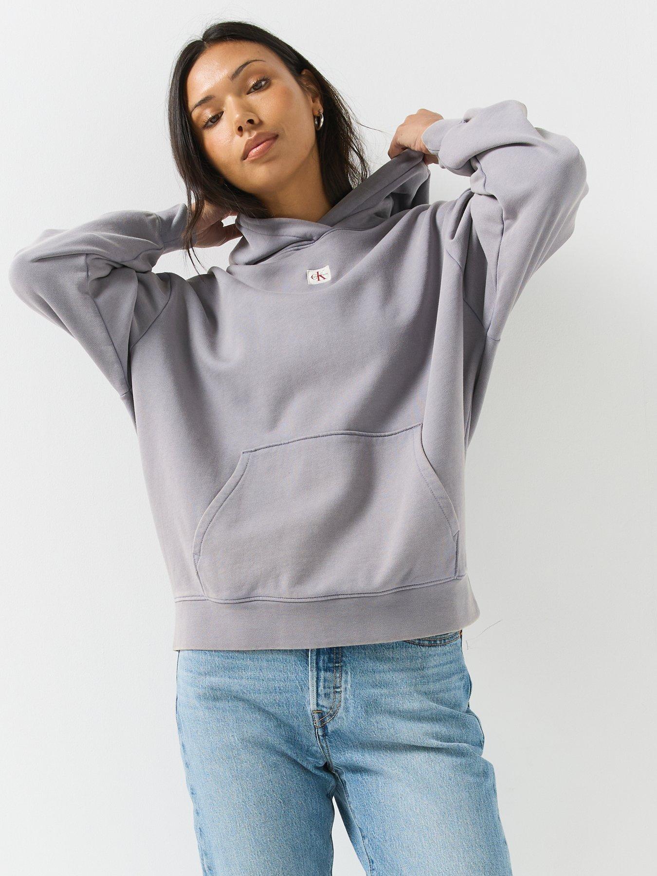 Image 5 of 6 of Calvin Klein Jeans Long Sleeve Woven Label Terry Pullover Hoodie - Grey