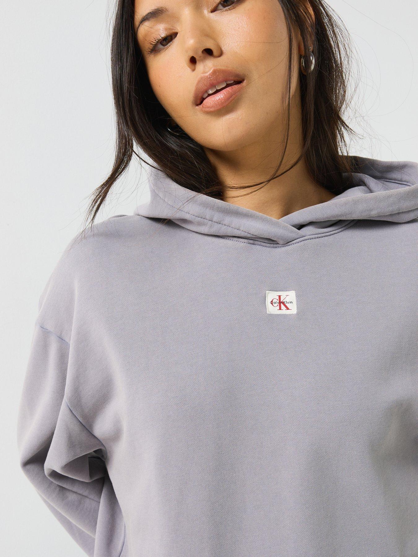 Image 6 of 6 of Calvin Klein Jeans Long Sleeve Woven Label Terry Pullover Hoodie - Grey