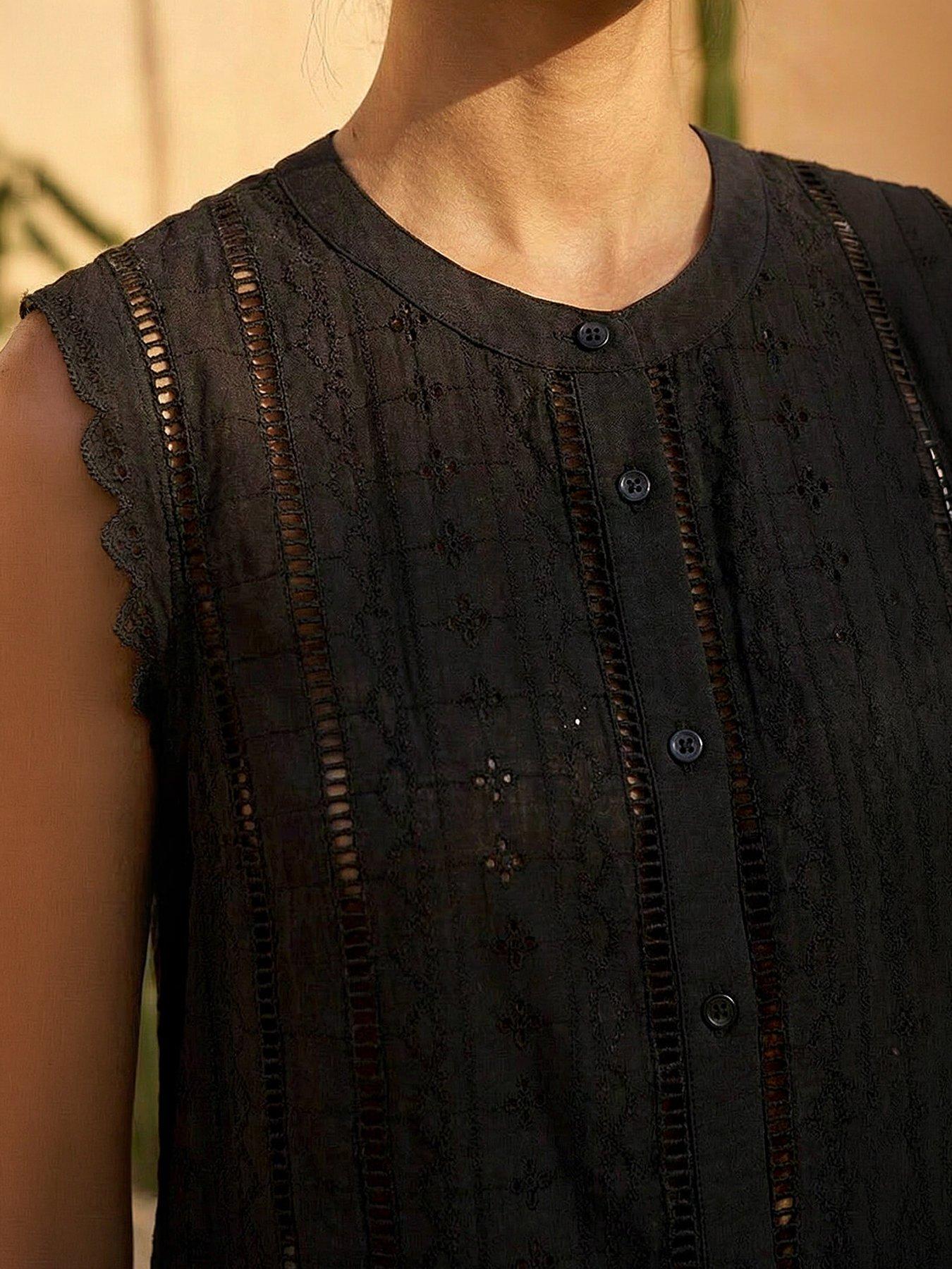 Image 2 of 4 of Roman Dusk Embroidered Cotton Scallop Blouse