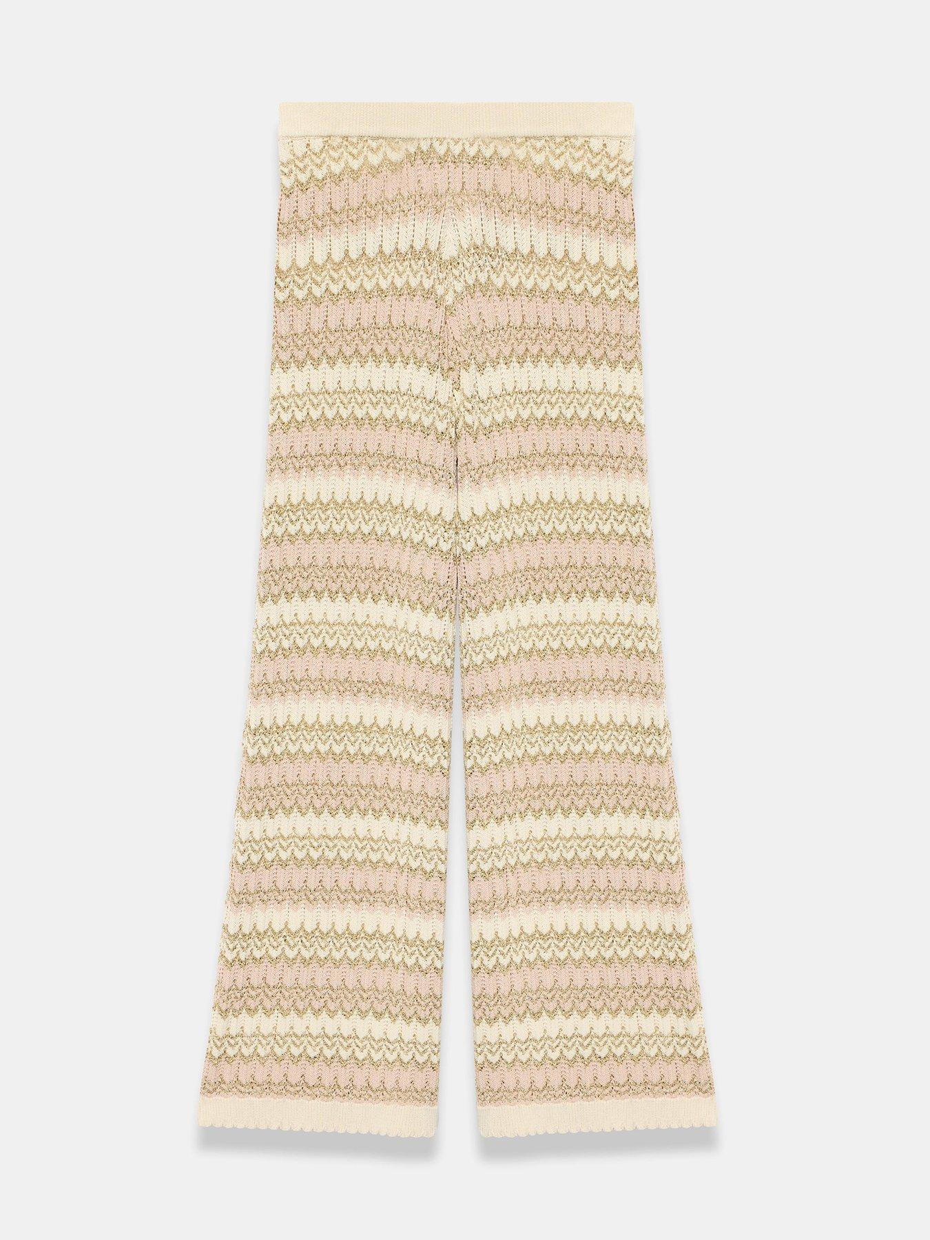  image of mint-velvet-neutral-stripe-knit-trousers