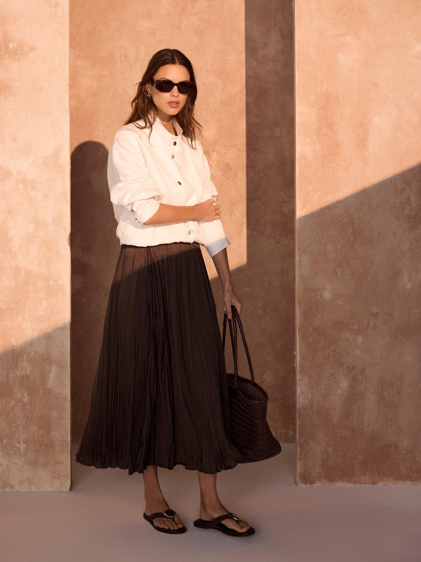 Image 2 of 6 of Mint Velvet Brown Crinkle Maxi Skirt