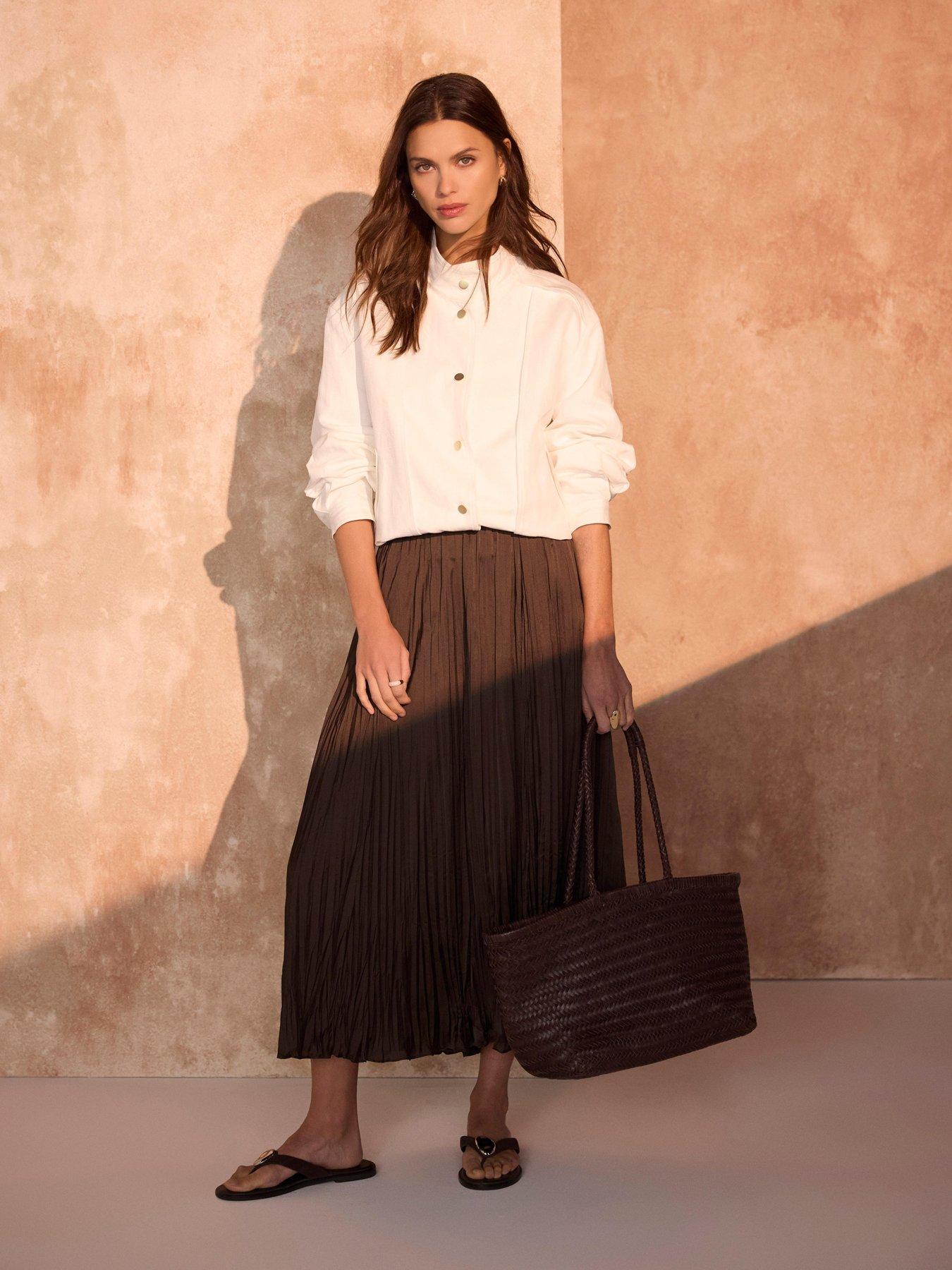 Image 3 of 6 of Mint Velvet Brown Crinkle Maxi Skirt