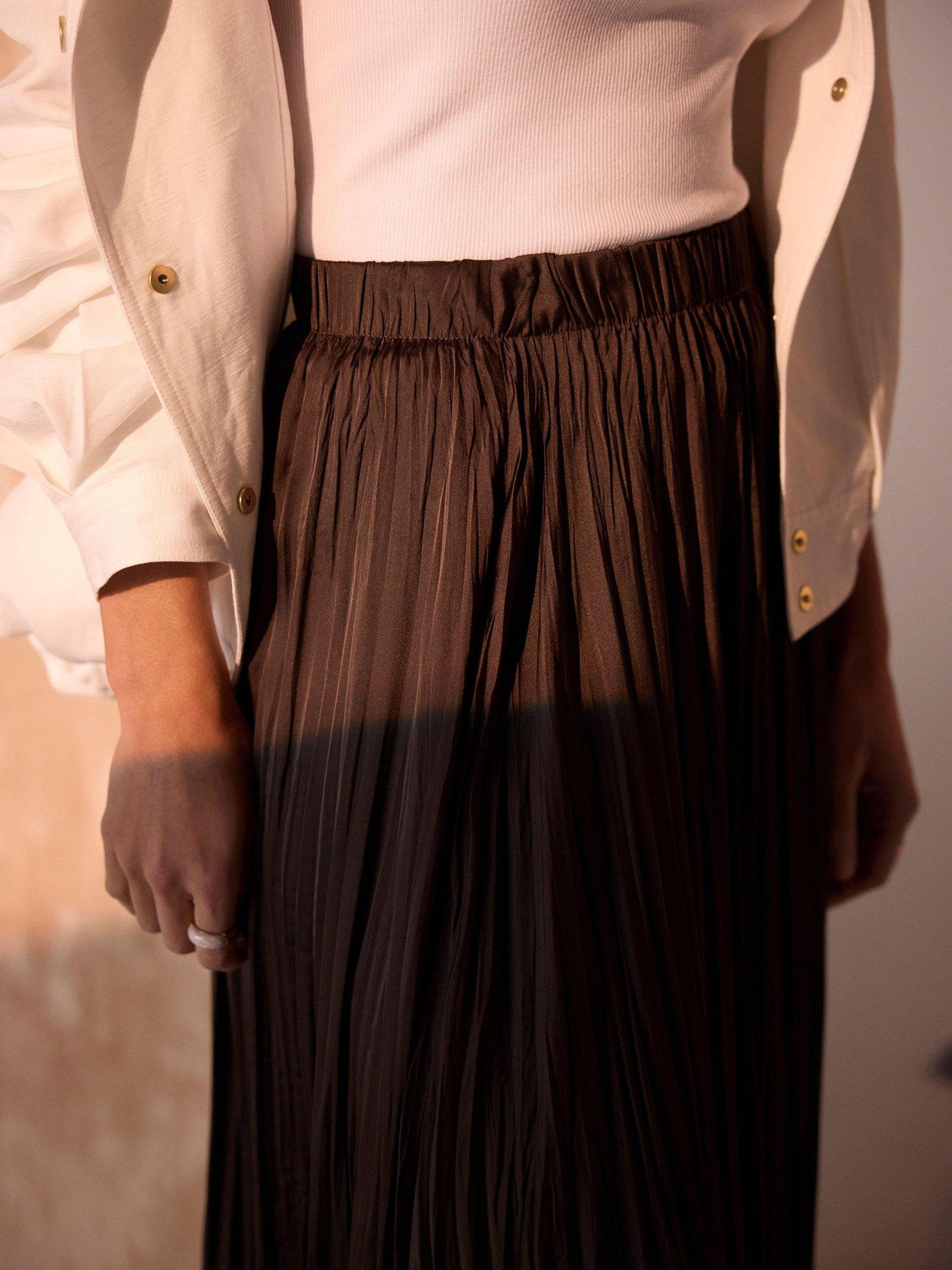Image 4 of 6 of Mint Velvet Brown Crinkle Maxi Skirt
