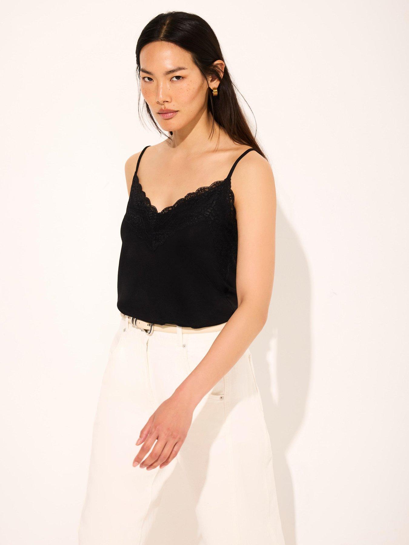 Image 1 of 6 of Mint Velvet Black Lace Detail Cami