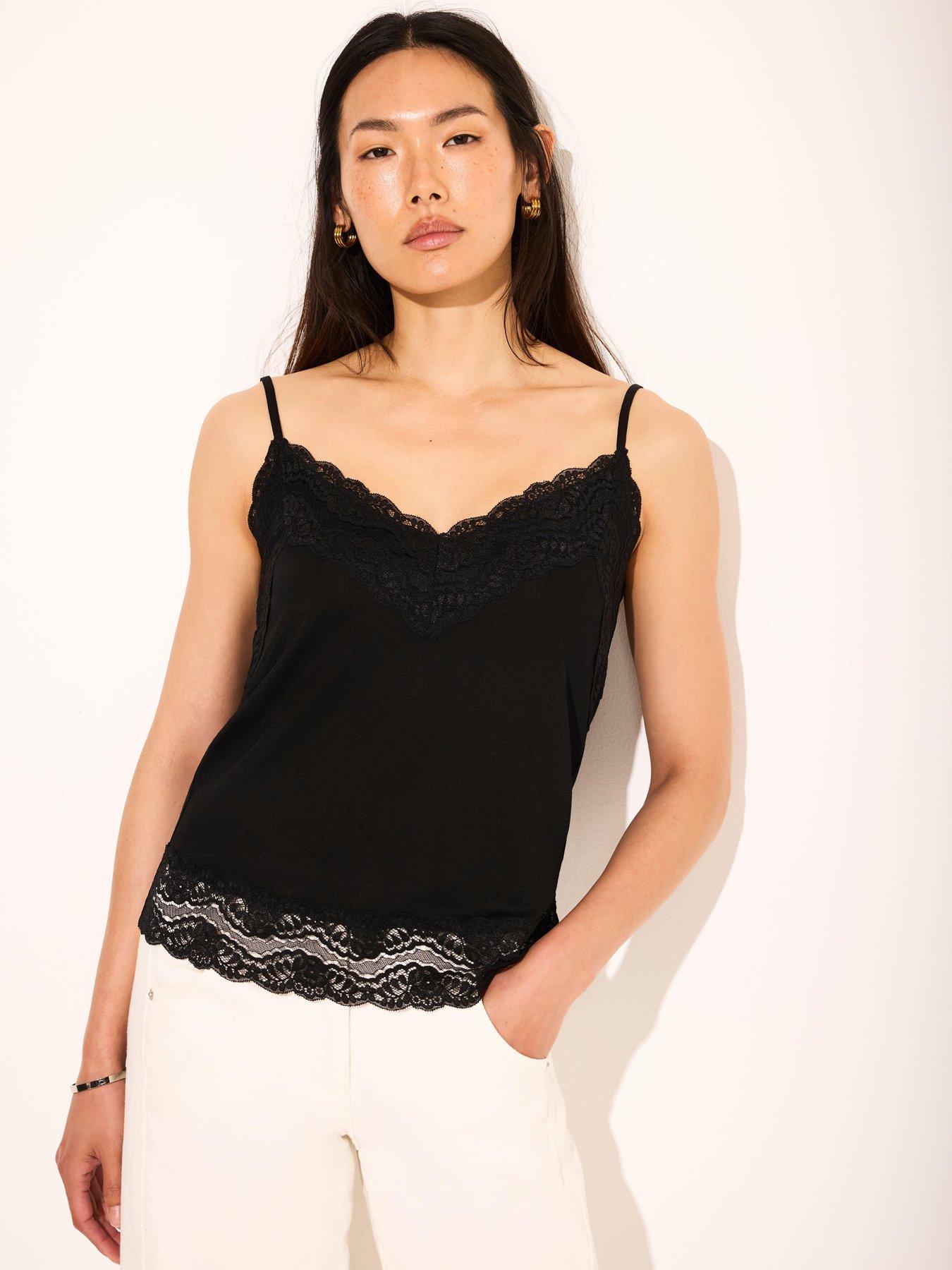 Image 2 of 6 of Mint Velvet Black Lace Detail Cami