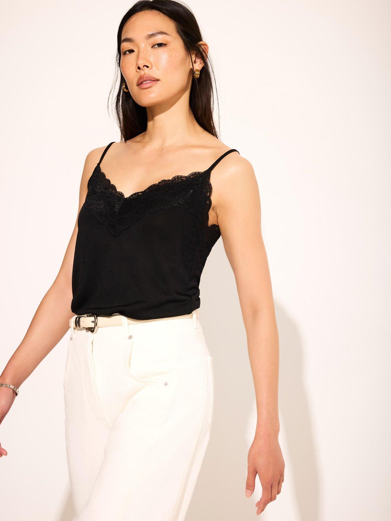 Image 3 of 6 of Mint Velvet Black Lace Detail Cami
