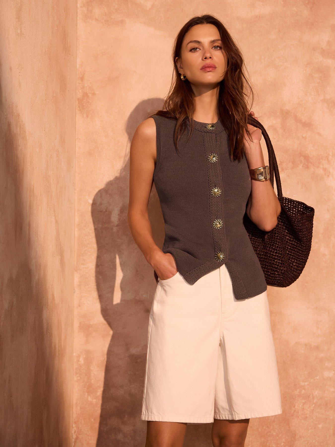 Image 2 of 6 of Mint Velvet Brown Button Detail Waistcoat