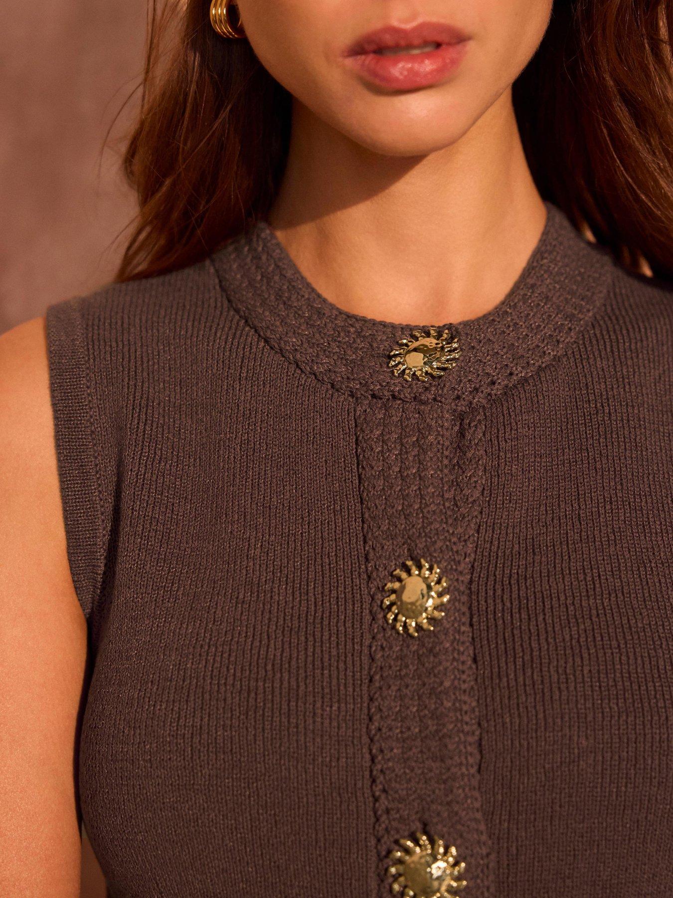 Image 4 of 6 of Mint Velvet Brown Button Detail Waistcoat