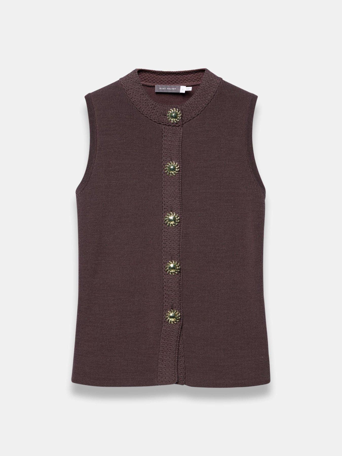 Image 5 of 6 of Mint Velvet Brown Button Detail Waistcoat