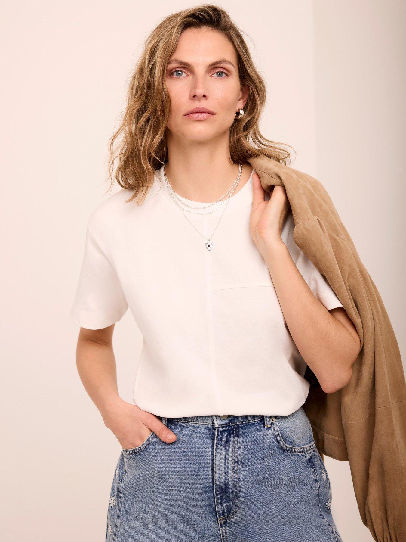 Mint Velvet Ivory Seam Detail T-Shirt - White