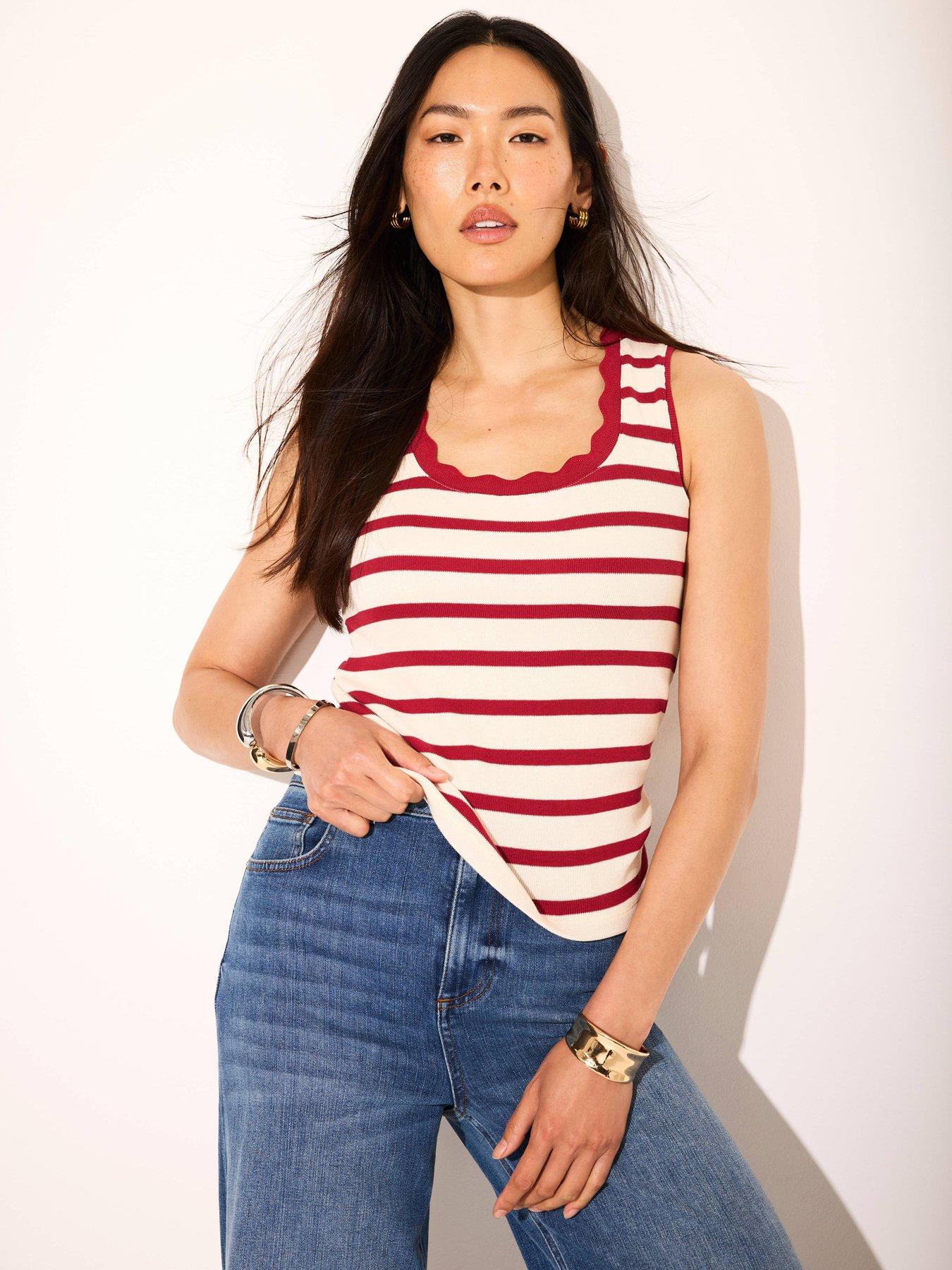 Mint Velvet Red Stripe Scallop Vest