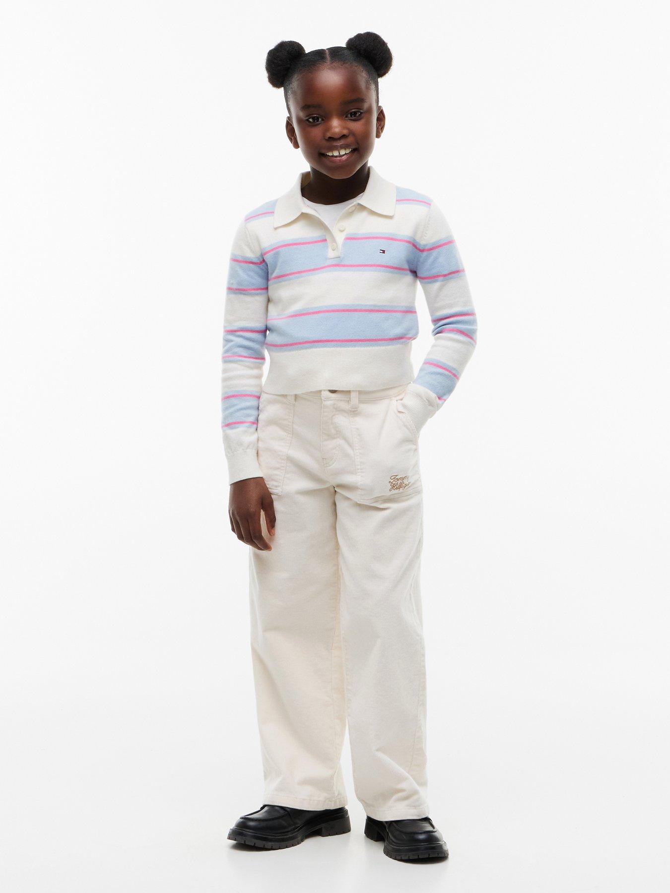 Image 3 of 5 of Tommy Hilfiger Girls Striped Polo Collar Wool Blend Jumper - Light Blue