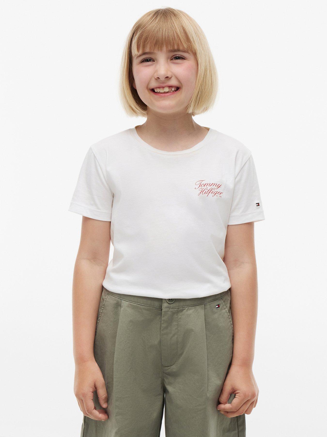 Tommy Hilfiger Girls Script Short Sleeve T-Shirt - White
