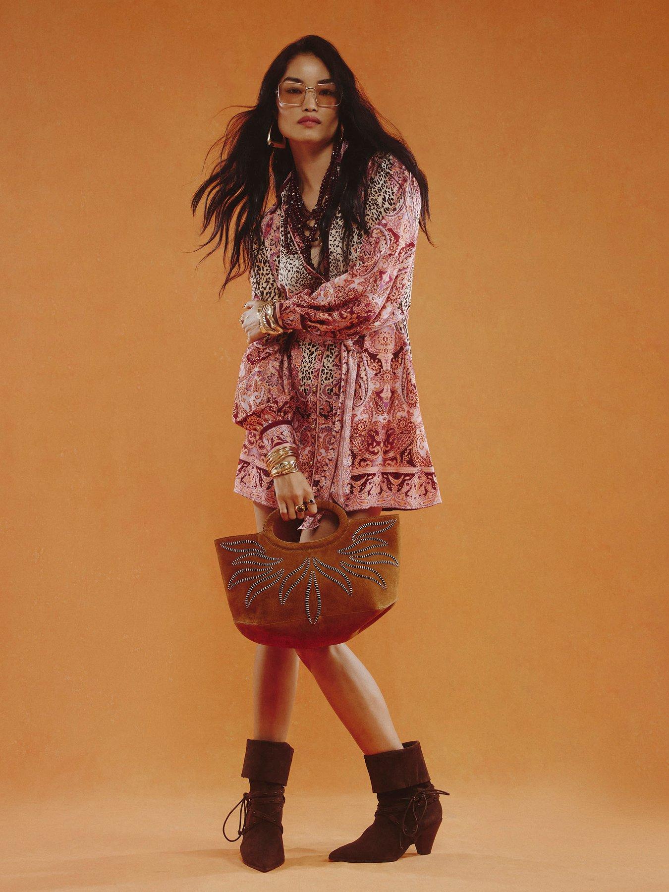 River Island Border Print Shirt Dress - Brown