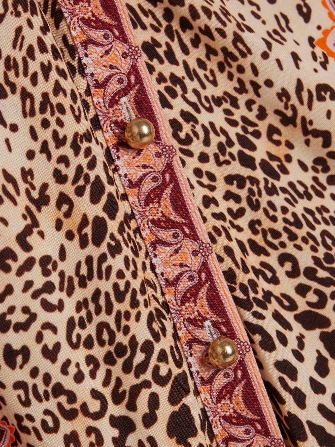 Image 4 of 5 of River Island Border Print Shirt Dress - Brown
