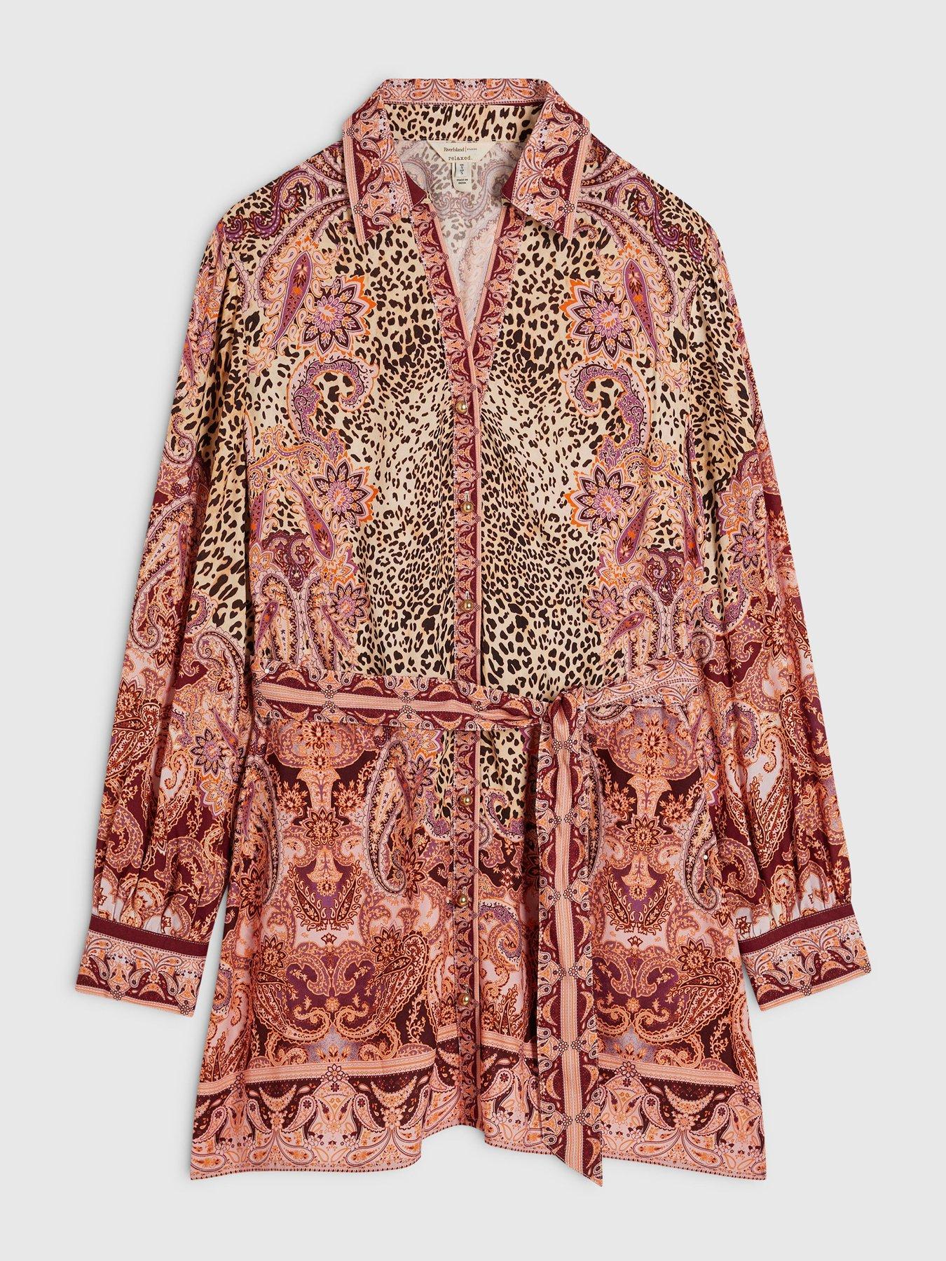 Image 5 of 5 of River Island Border Print Shirt Dress - Brown