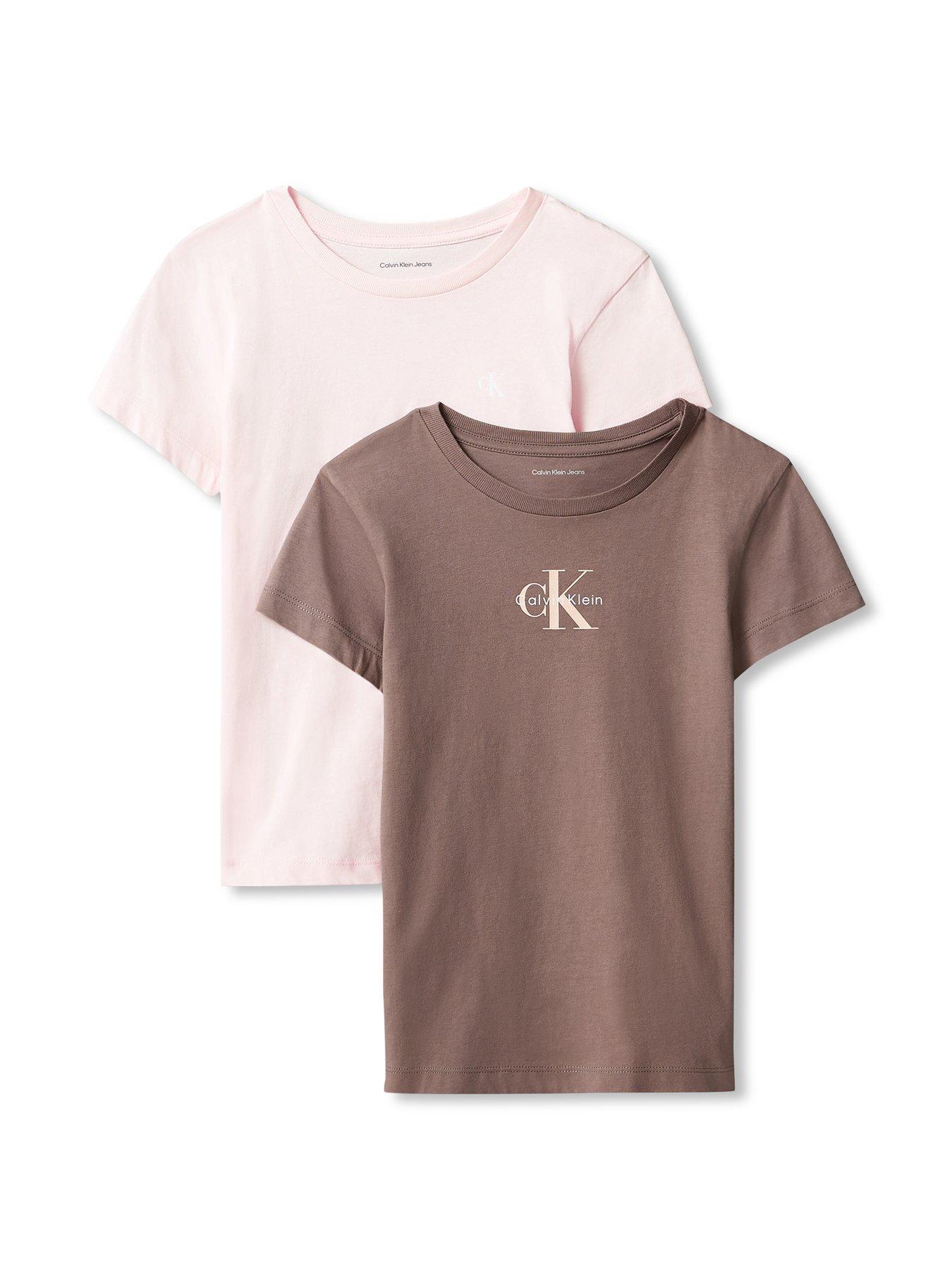 Calvin Klein Jeans Girls 2 Pack Ck Slim Short Sleeve T-shirt - Brown