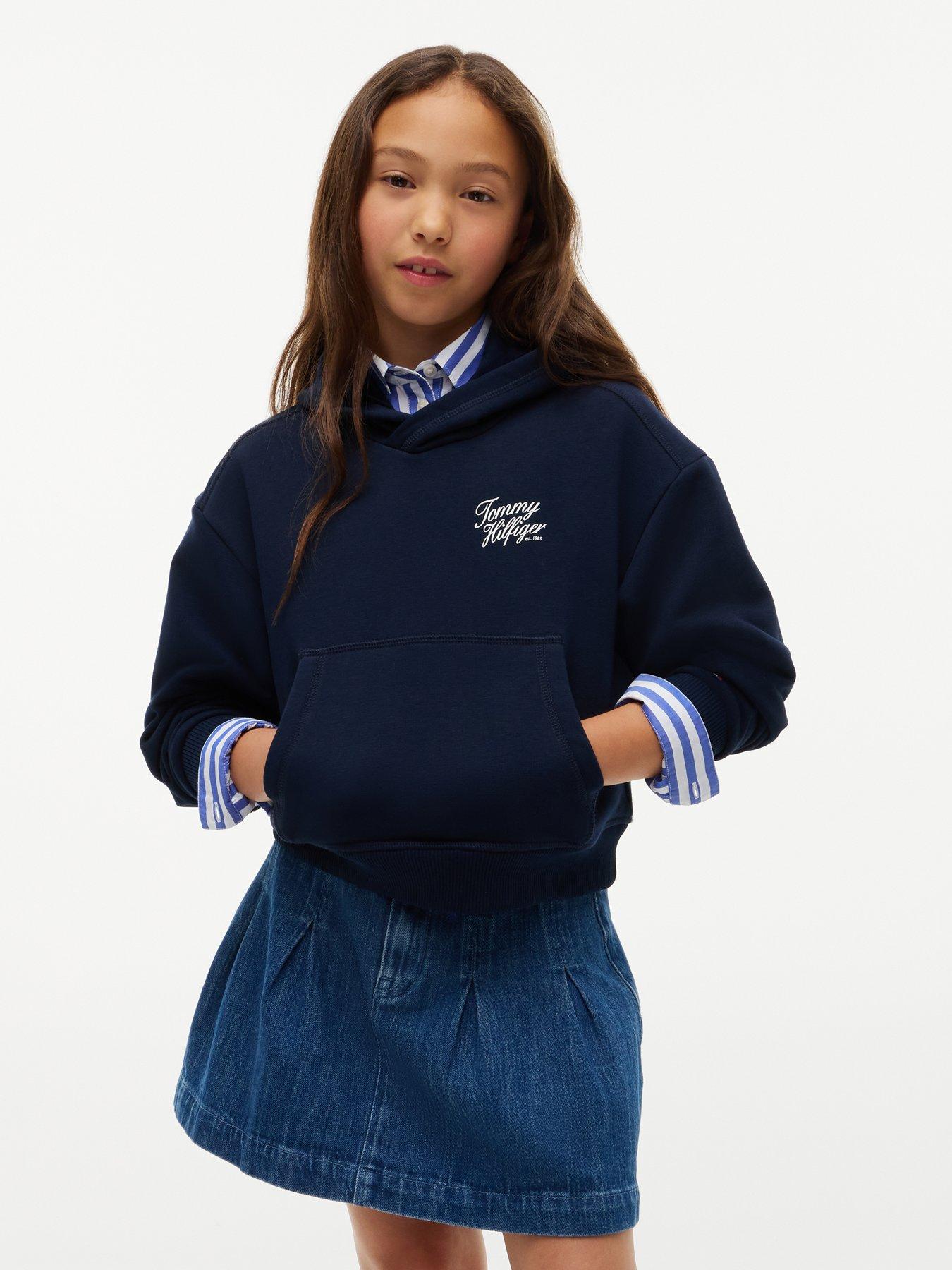 Tommy Hilfiger Logo Terry Relaxed Hoodie - Dark Blue