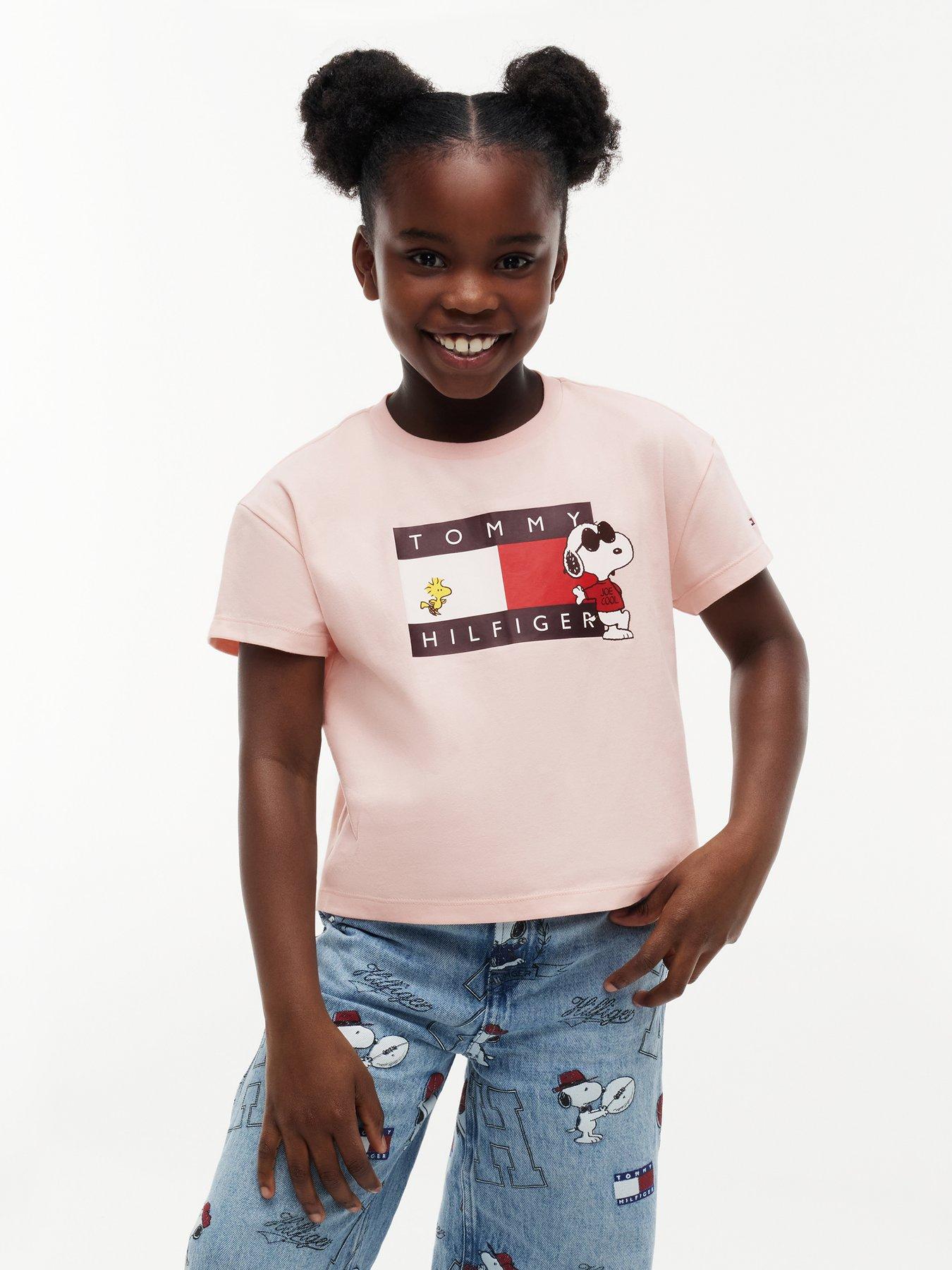 Image 1 of 5 of Tommy Hilfiger Girls Peanuts Flag Short Sleeve T-Shirt - Pink