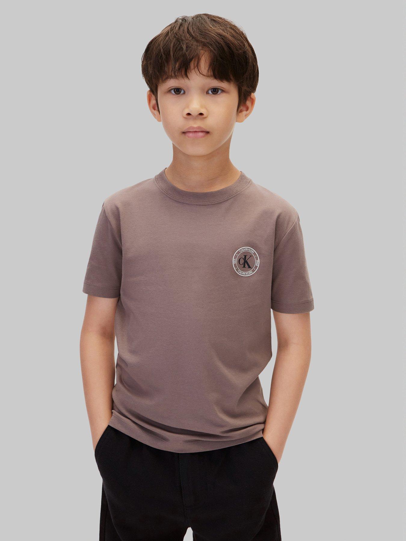 Calvin Klein Jeans Boys' Small Chest Circle Logo Short Sleeve T Shirt - Grey