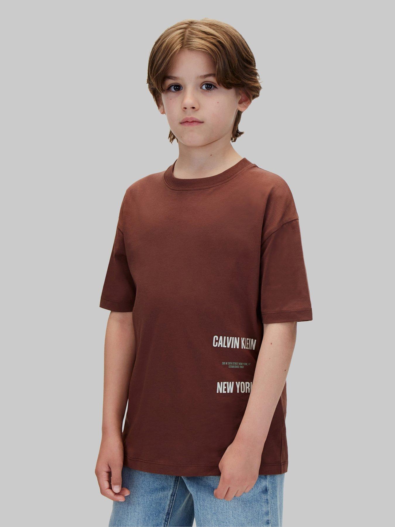 Calvin Klein Jeans Boys Interest Placement Short Sleeve T-Shirt - Brown
