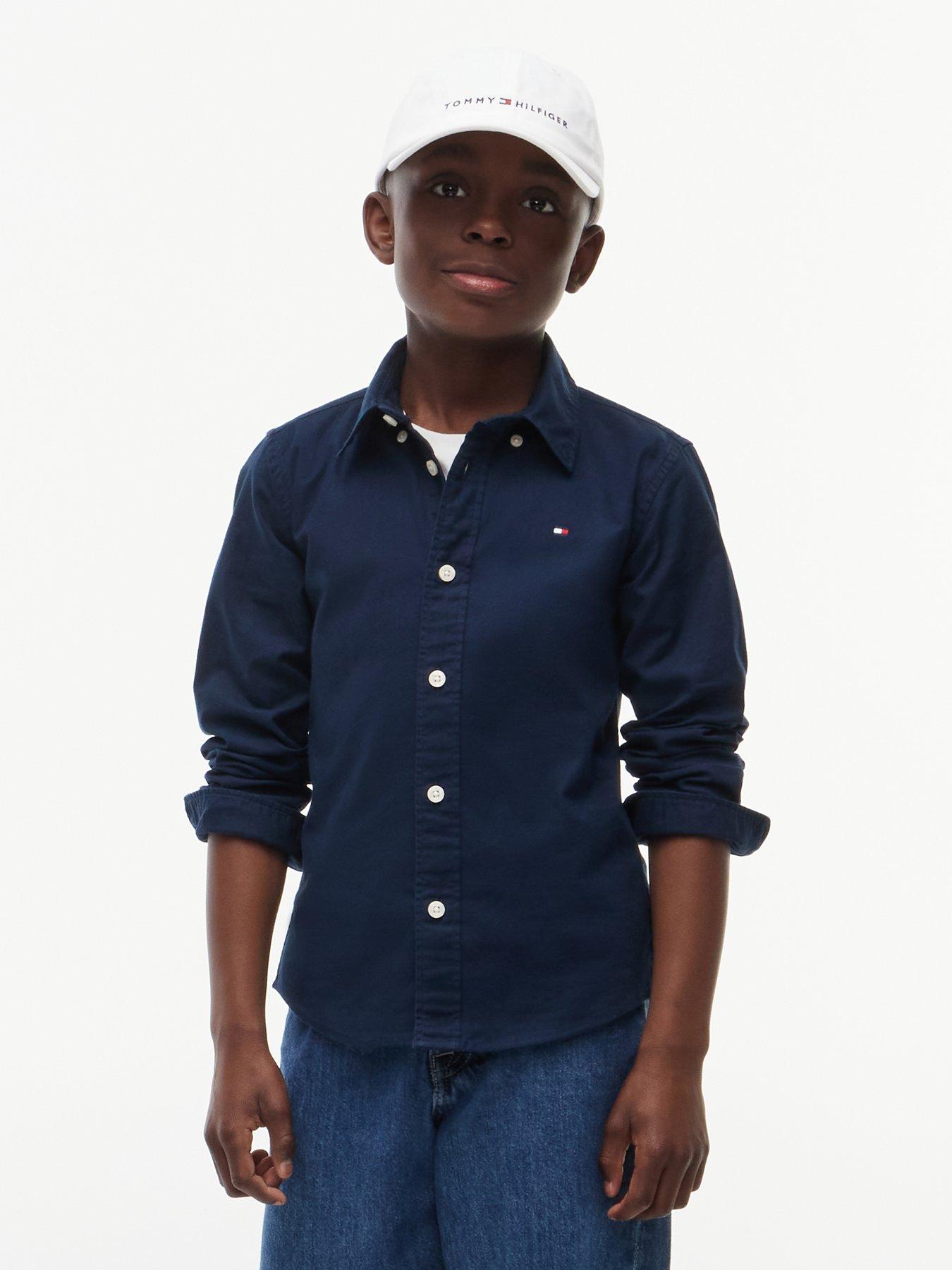 Image 1 of 6 of Tommy Hilfiger Boys Flag Oxford Long Sleeve Shirt - Dark Blue