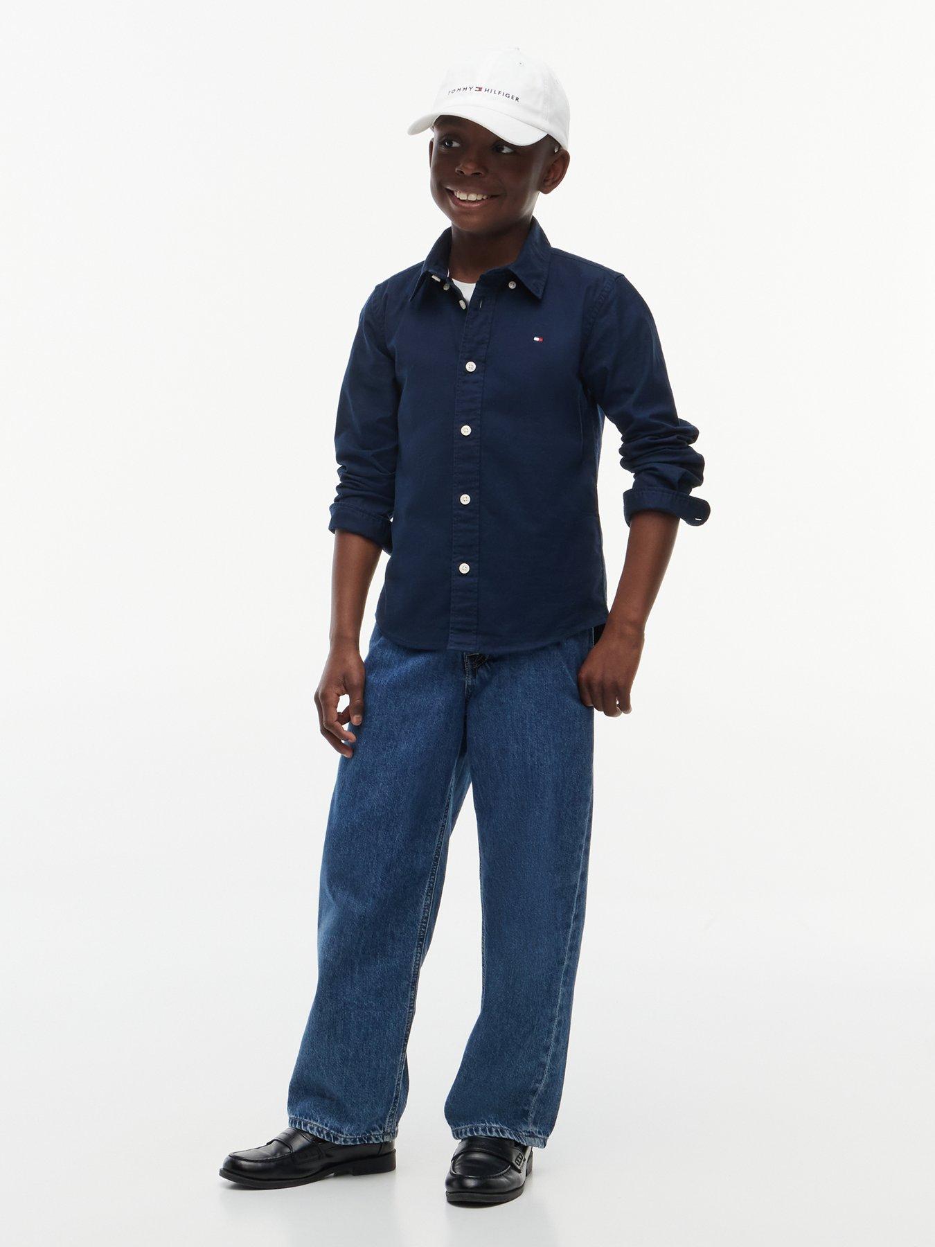 Image 3 of 6 of Tommy Hilfiger Boys Flag Oxford Long Sleeve Shirt - Dark Blue