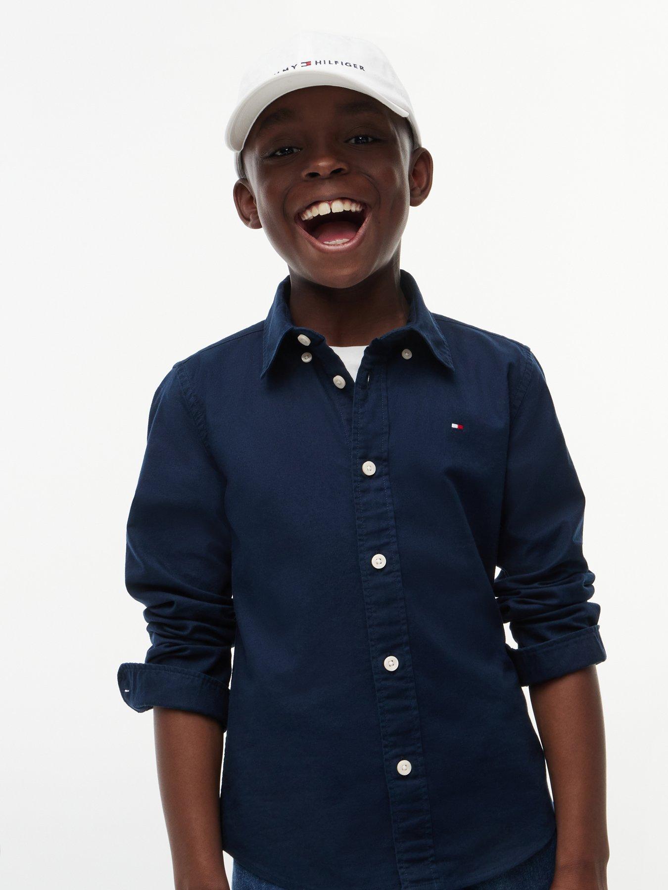 Image 4 of 6 of Tommy Hilfiger Boys Flag Oxford Long Sleeve Shirt - Dark Blue