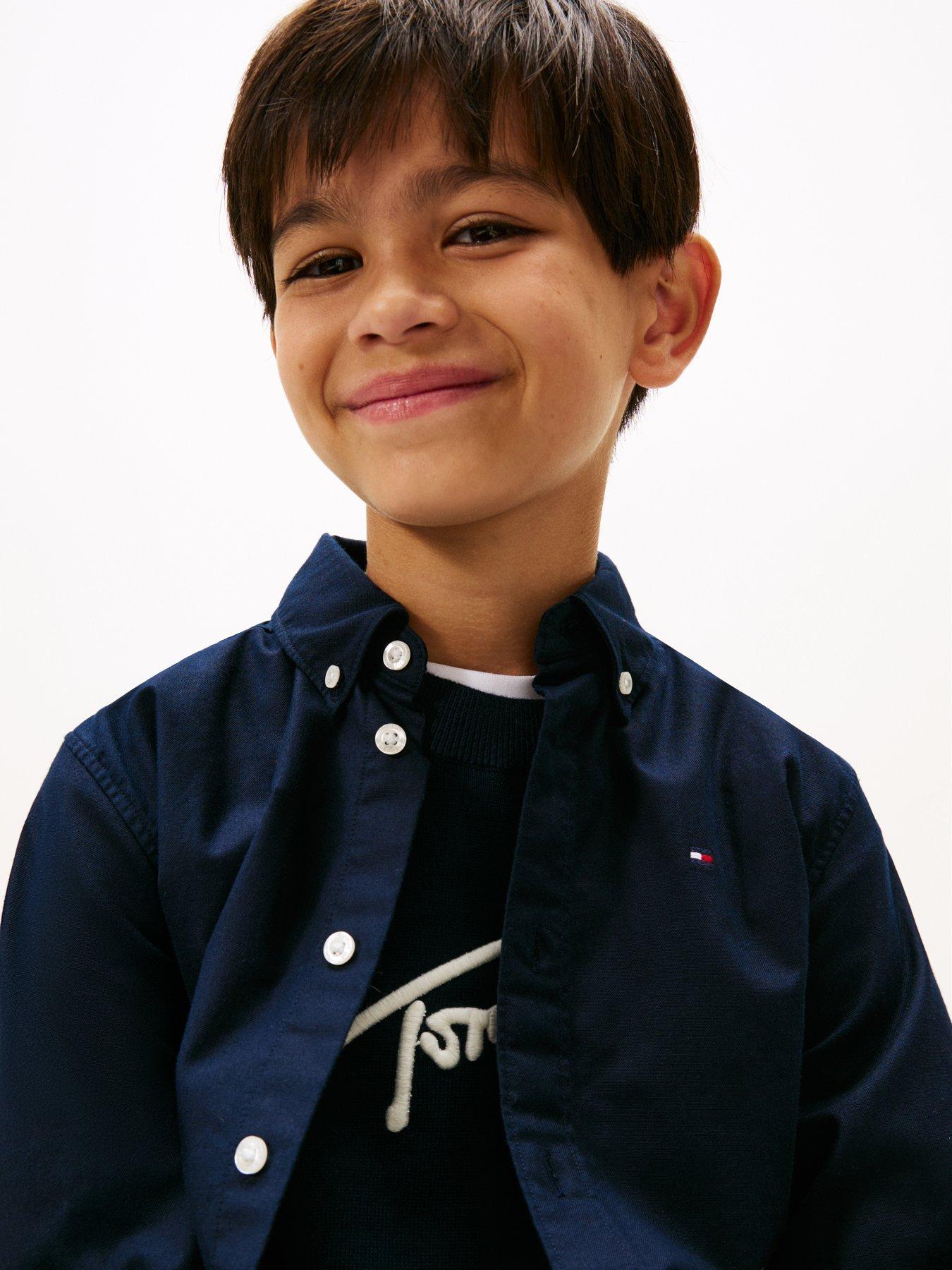 Image 5 of 6 of Tommy Hilfiger Boys Flag Oxford Long Sleeve Shirt - Dark Blue