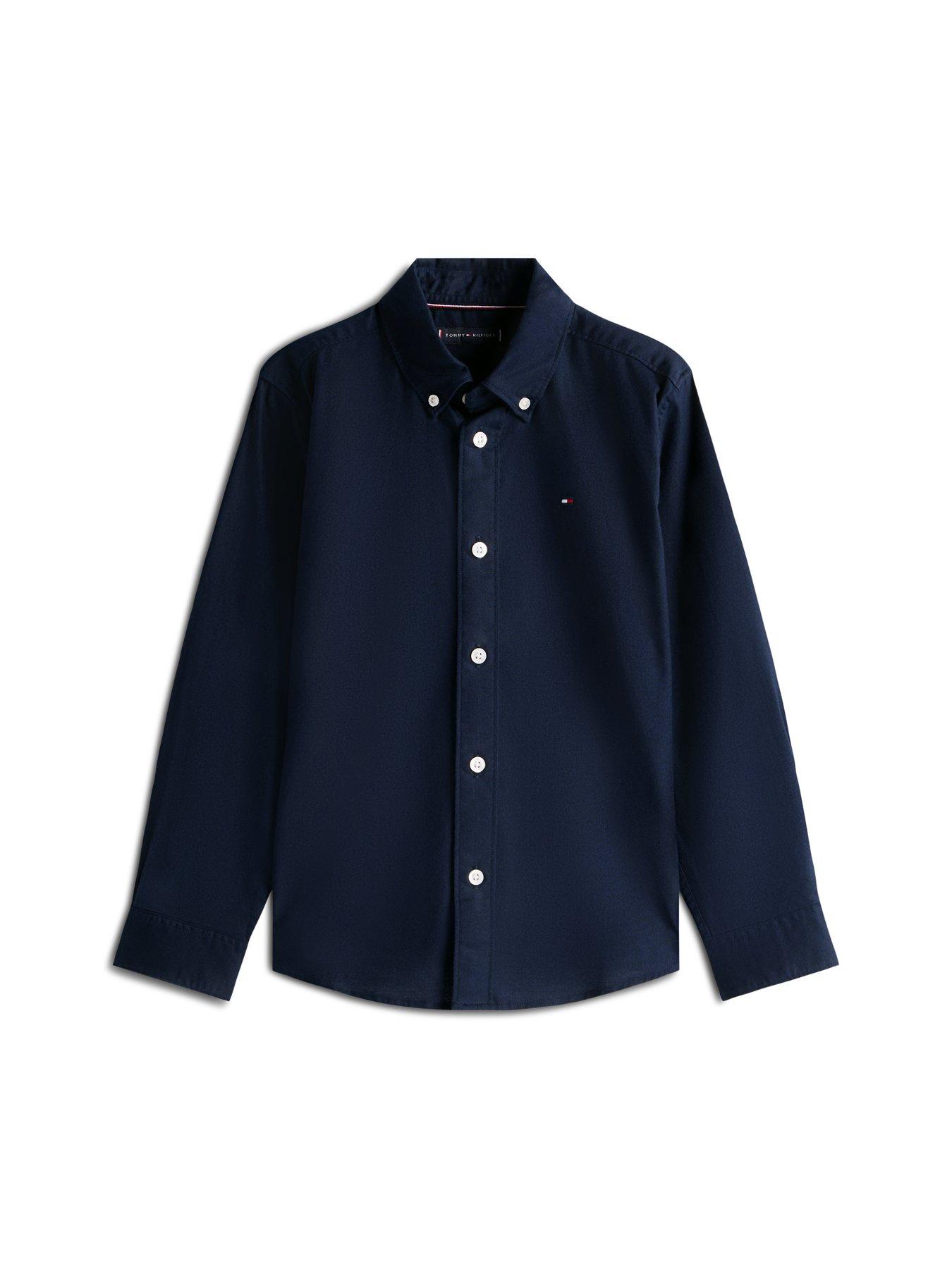 Image 6 of 6 of Tommy Hilfiger Boys Flag Oxford Long Sleeve Shirt - Dark Blue