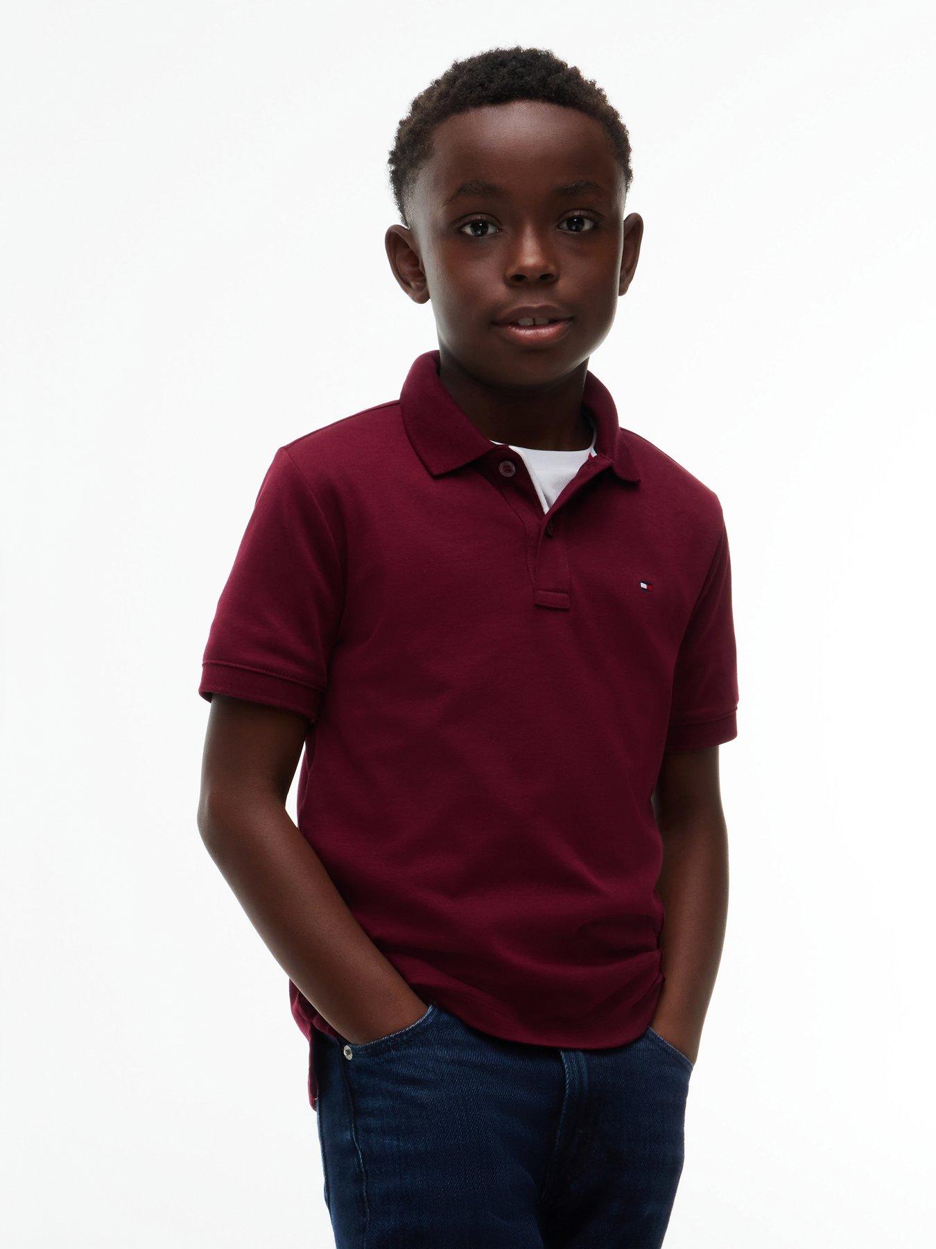 Image 1 of 5 of Tommy Hilfiger Boys Interlock Short Sleeve Polo Shirt - Dark Red