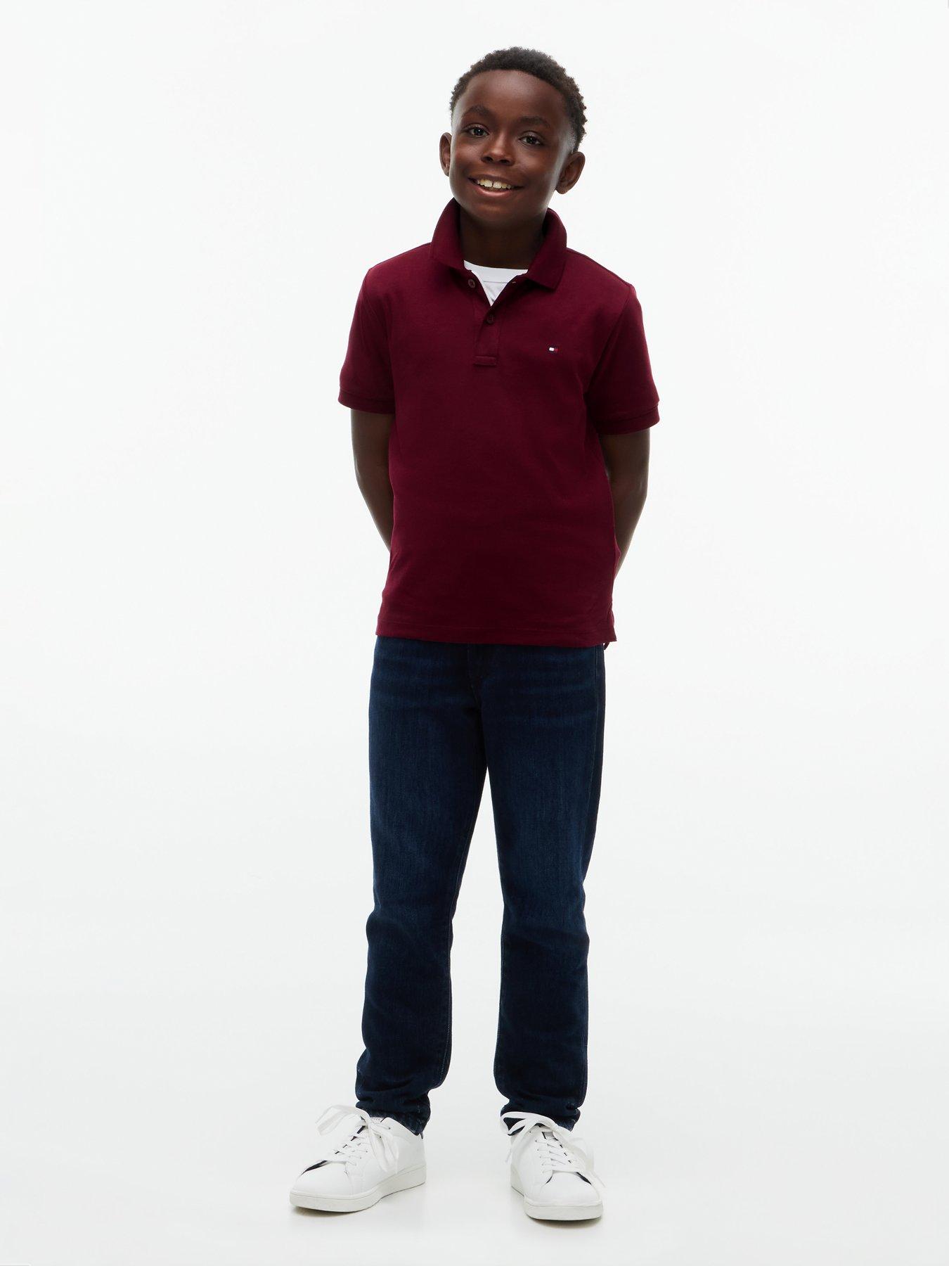 Image 3 of 5 of Tommy Hilfiger Boys Interlock Short Sleeve Polo Shirt - Dark Red