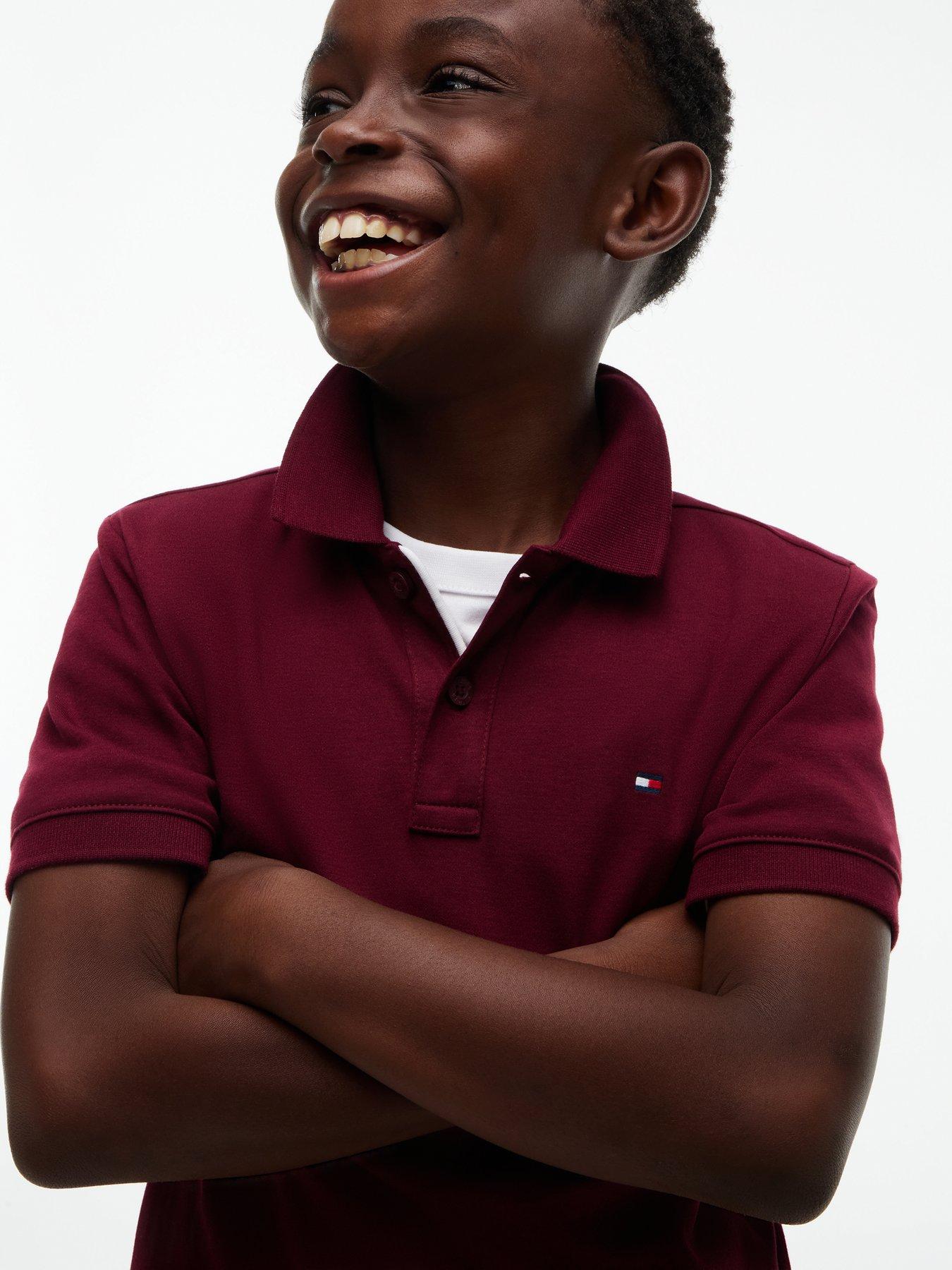 Image 4 of 5 of Tommy Hilfiger Boys Interlock Short Sleeve Polo Shirt - Dark Red