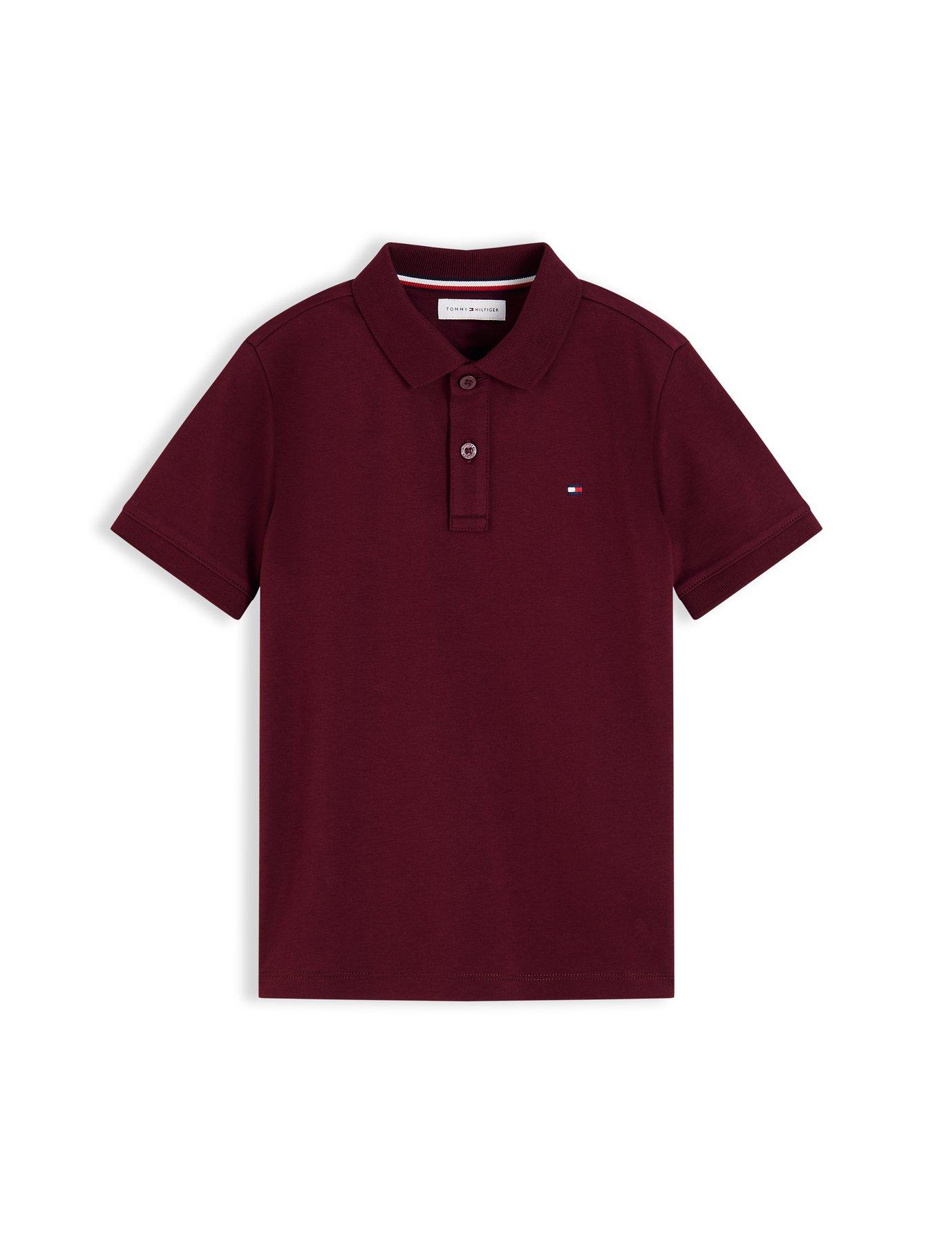 Image 5 of 5 of Tommy Hilfiger Boys Interlock Short Sleeve Polo Shirt - Dark Red