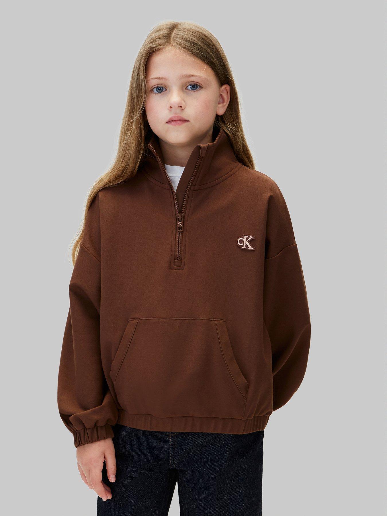 Calvin Klein Jeans Girls Punto Half-Zip Sweatshirt - Brown