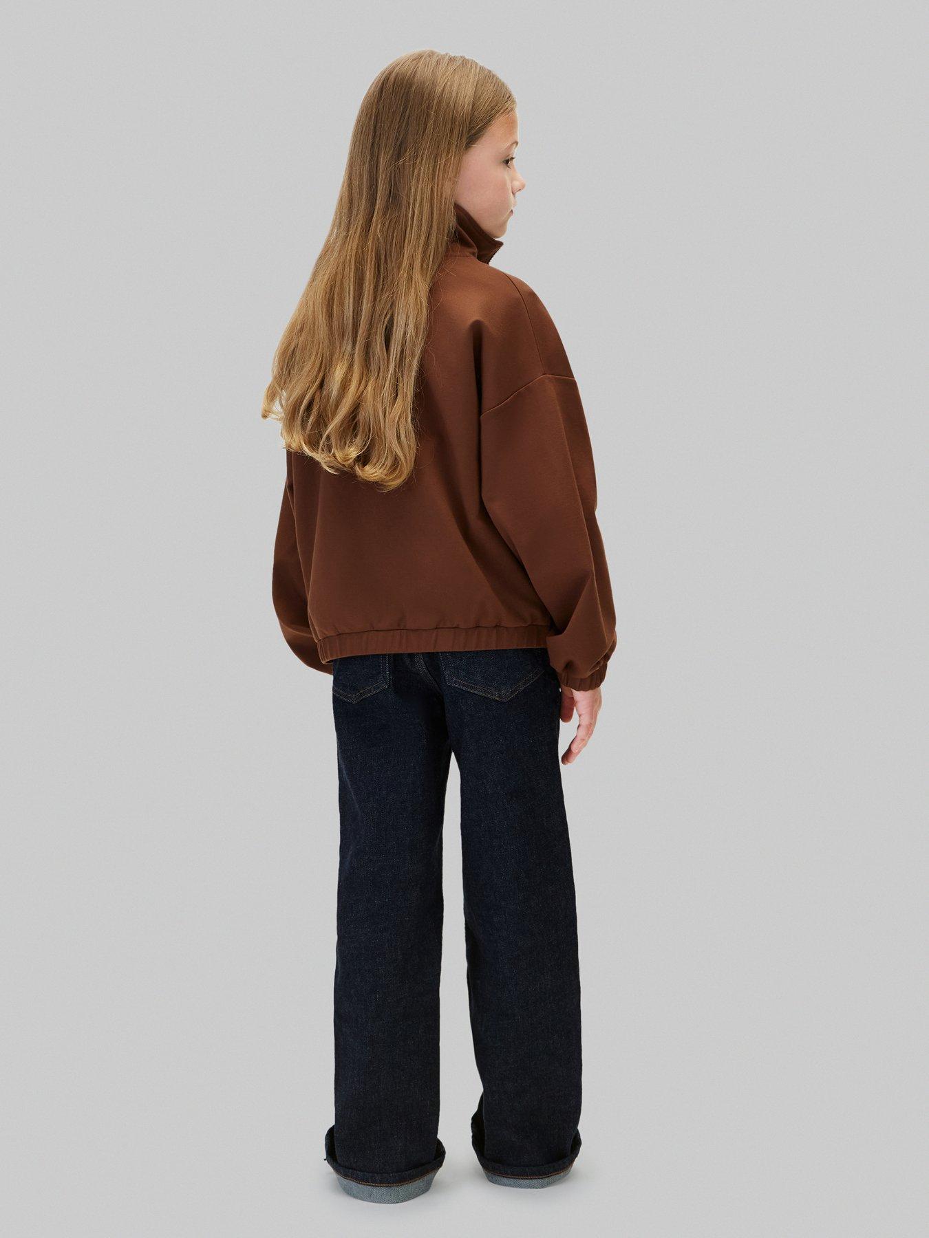 Image 2 of 6 of Calvin Klein Jeans Girls Punto Half-Zip Sweatshirt - Brown