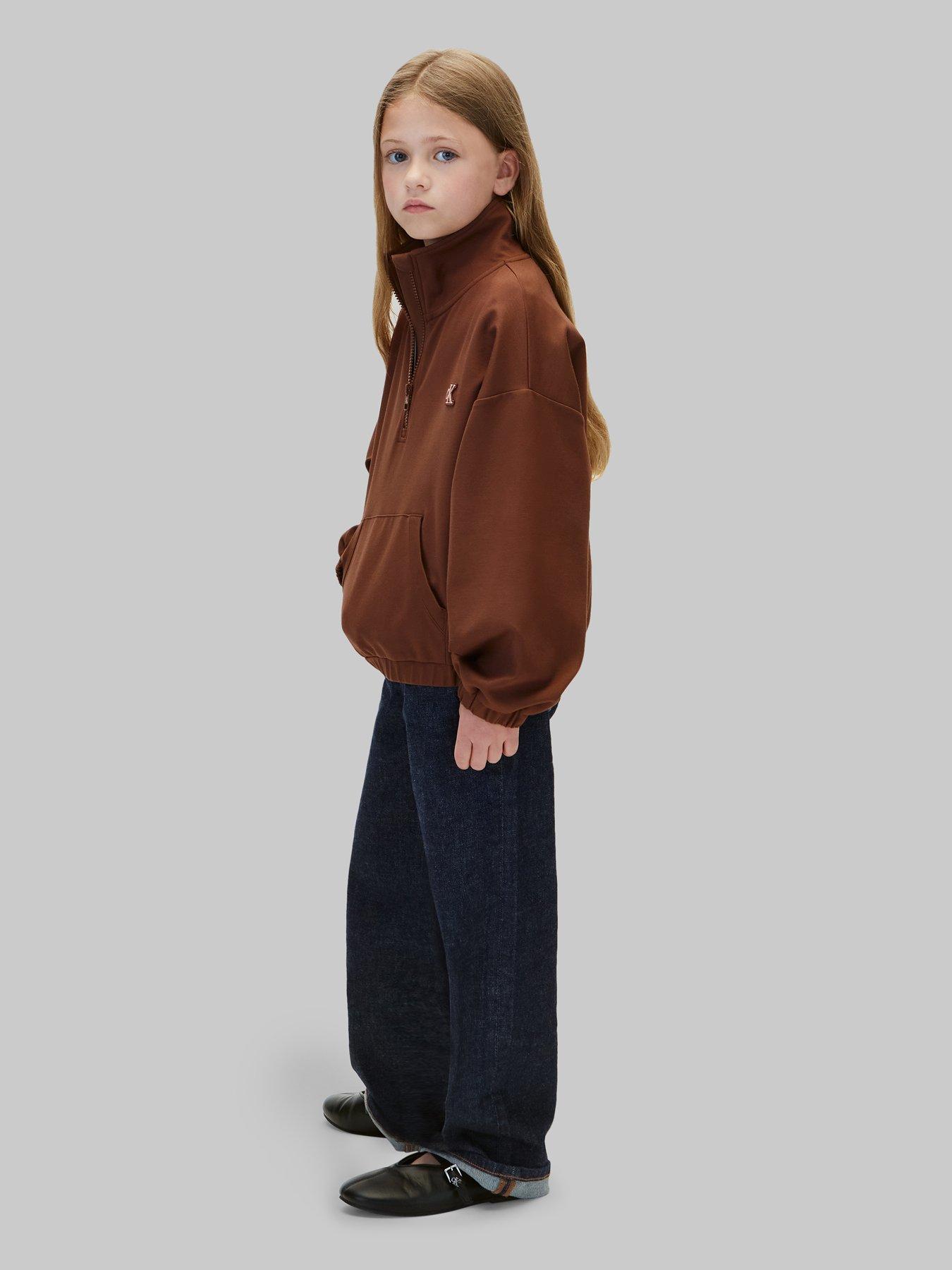 Image 4 of 6 of Calvin Klein Jeans Girls Punto Half-Zip Sweatshirt - Brown
