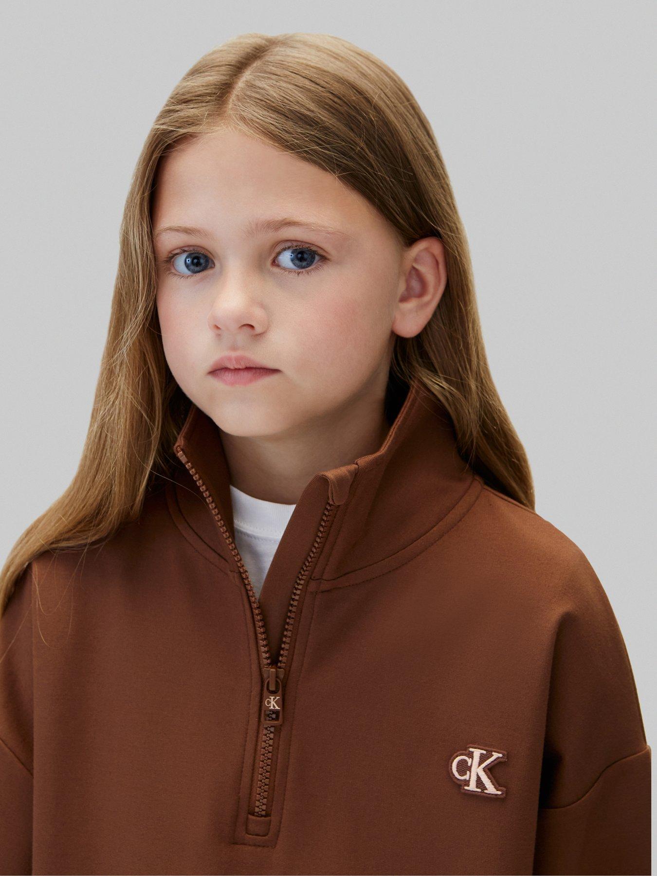 Image 5 of 6 of Calvin Klein Jeans Girls Punto Half-Zip Sweatshirt - Brown