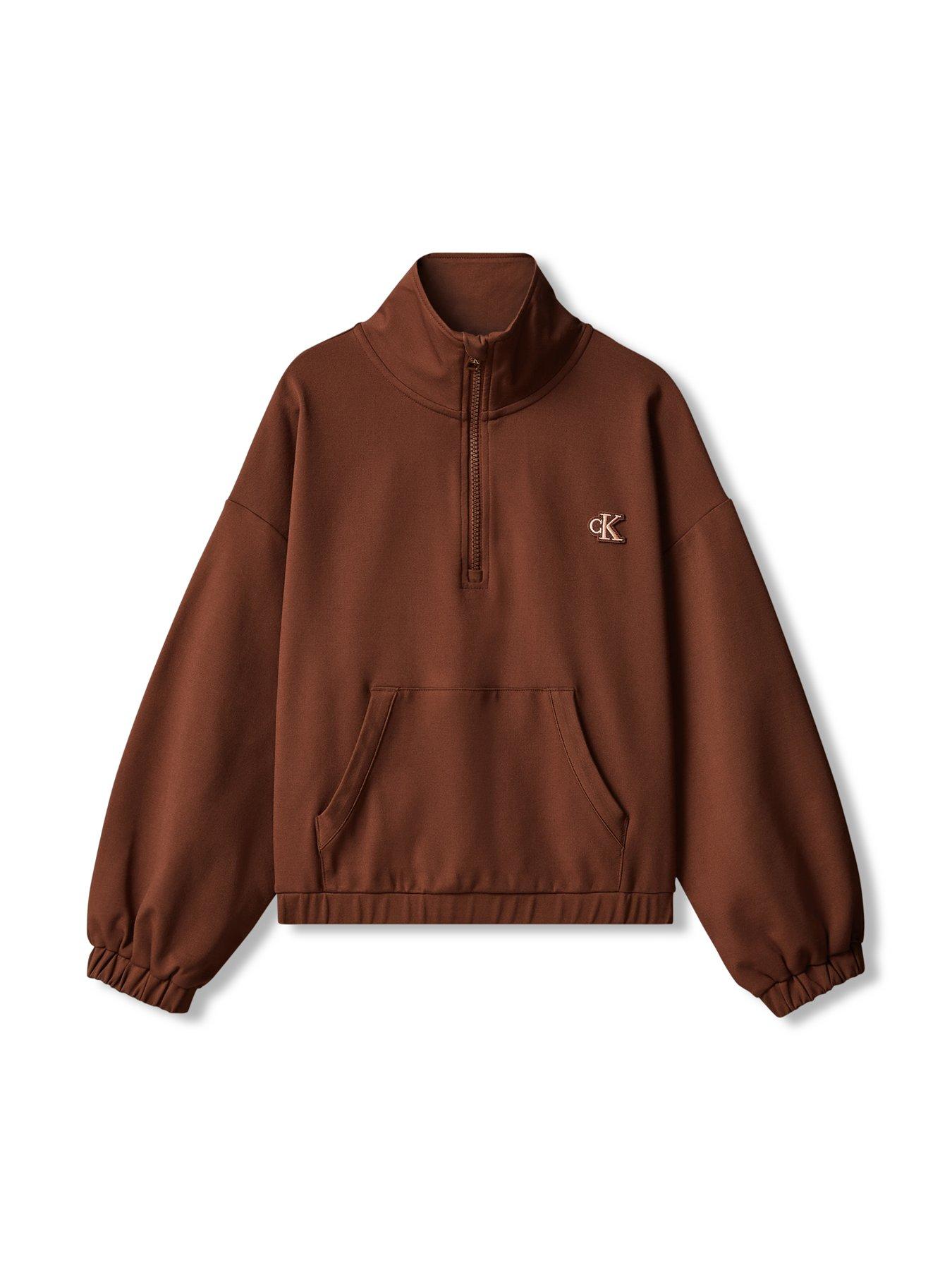 Image 6 of 6 of Calvin Klein Jeans Girls Punto Half-Zip Sweatshirt - Brown
