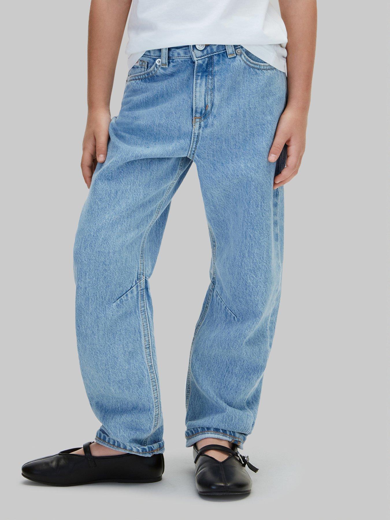 Calvin Klein Jeans Girls High Rise Barrel Leg Jeans - Blue