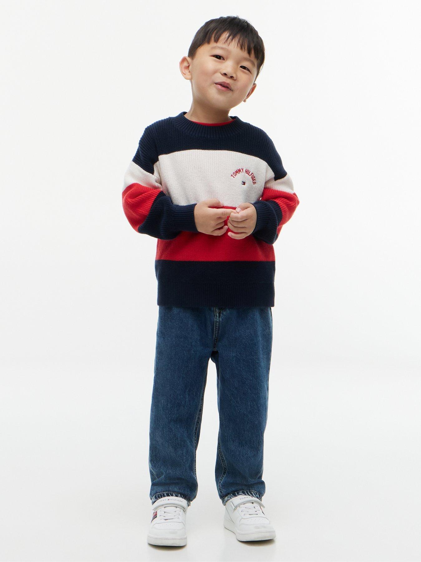 Image 2 of 3 of Tommy Hilfiger Boys Striped Logo Knit Jumper - Multi
