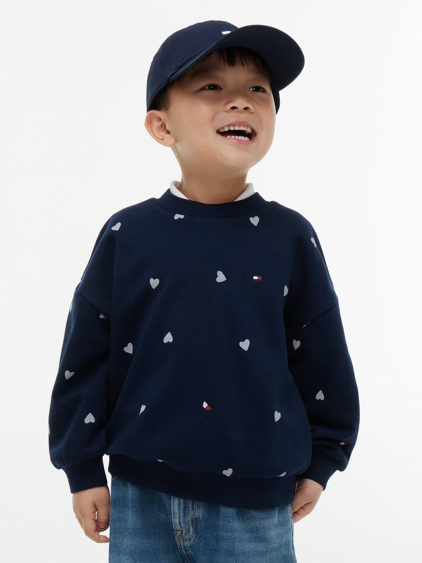 Image 1 of 3 of Tommy Hilfiger Younger Girls Heart Print Crew Neck Sweatshirt - Dark Blue