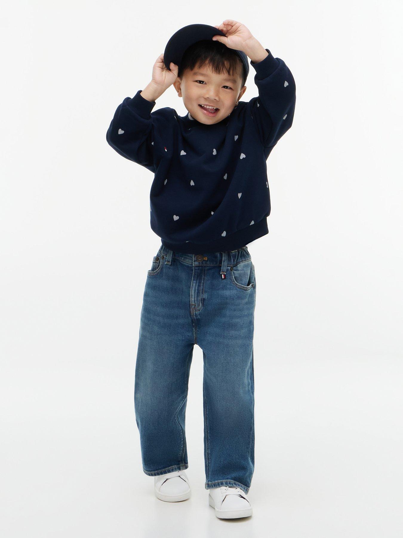 Image 2 of 3 of Tommy Hilfiger Younger Girls Heart Print Crew Neck Sweatshirt - Dark Blue