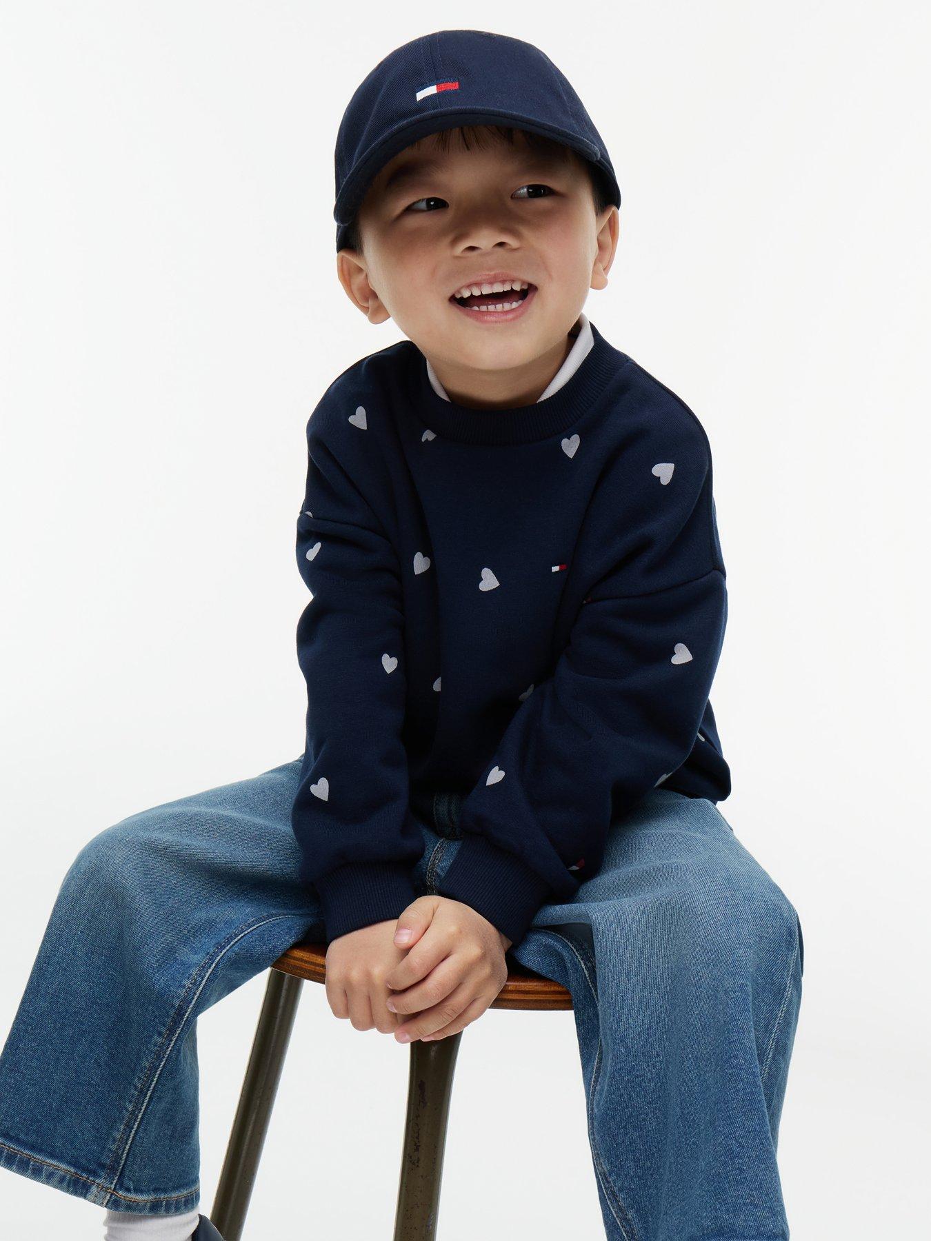 Image 3 of 3 of Tommy Hilfiger Younger Girls Heart Print Crew Neck Sweatshirt - Dark Blue