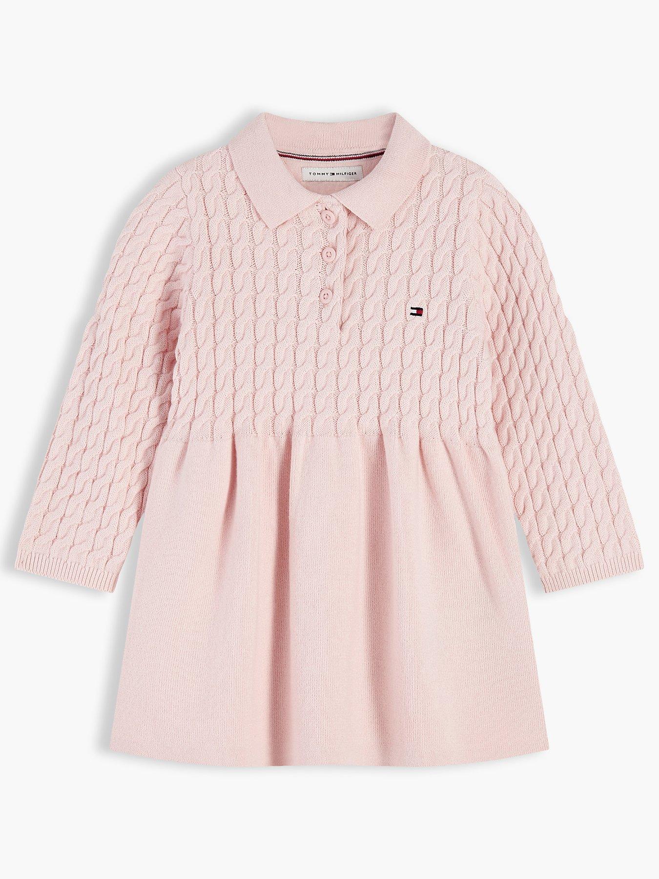 Tommy Hilfiger Baby Girls Sweater Cable Long Sleeve Dress - Pink