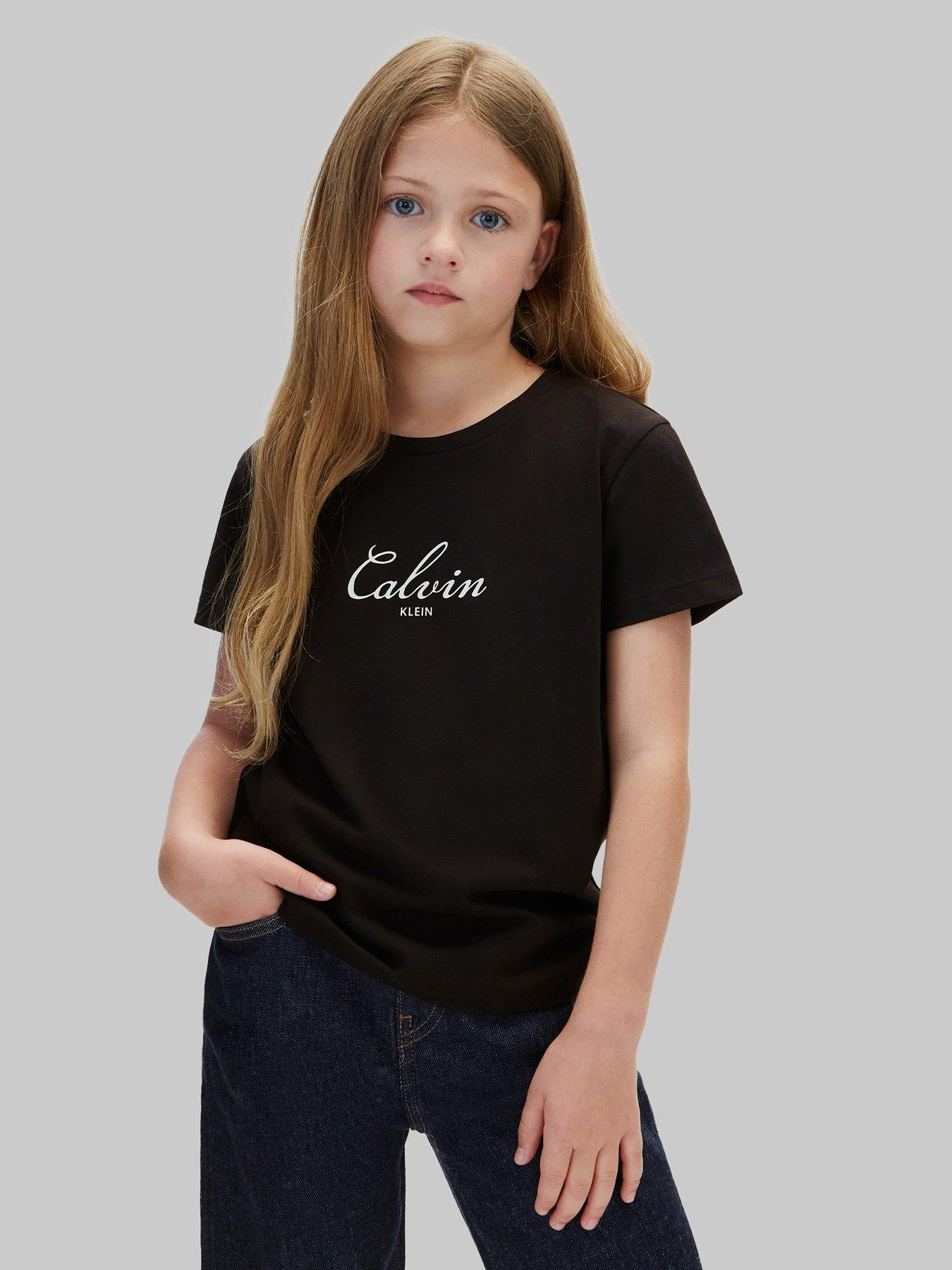Calvin Klein Jeans Girls Script Logo Short Sleeve T-Shirt - Black