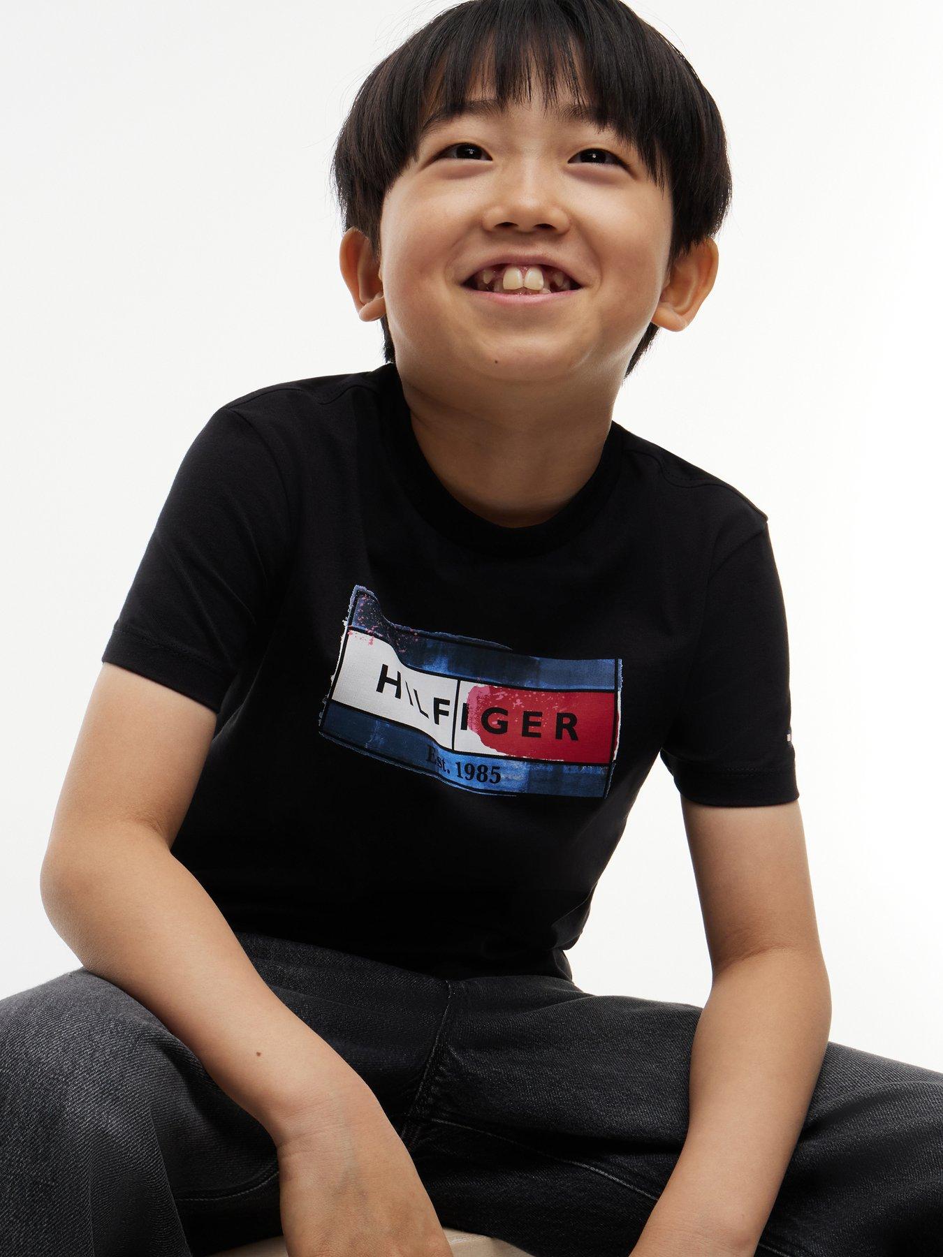 Tommy Hilfiger Boys Flag Graphic Short Sleeve T-Shirt - Black
