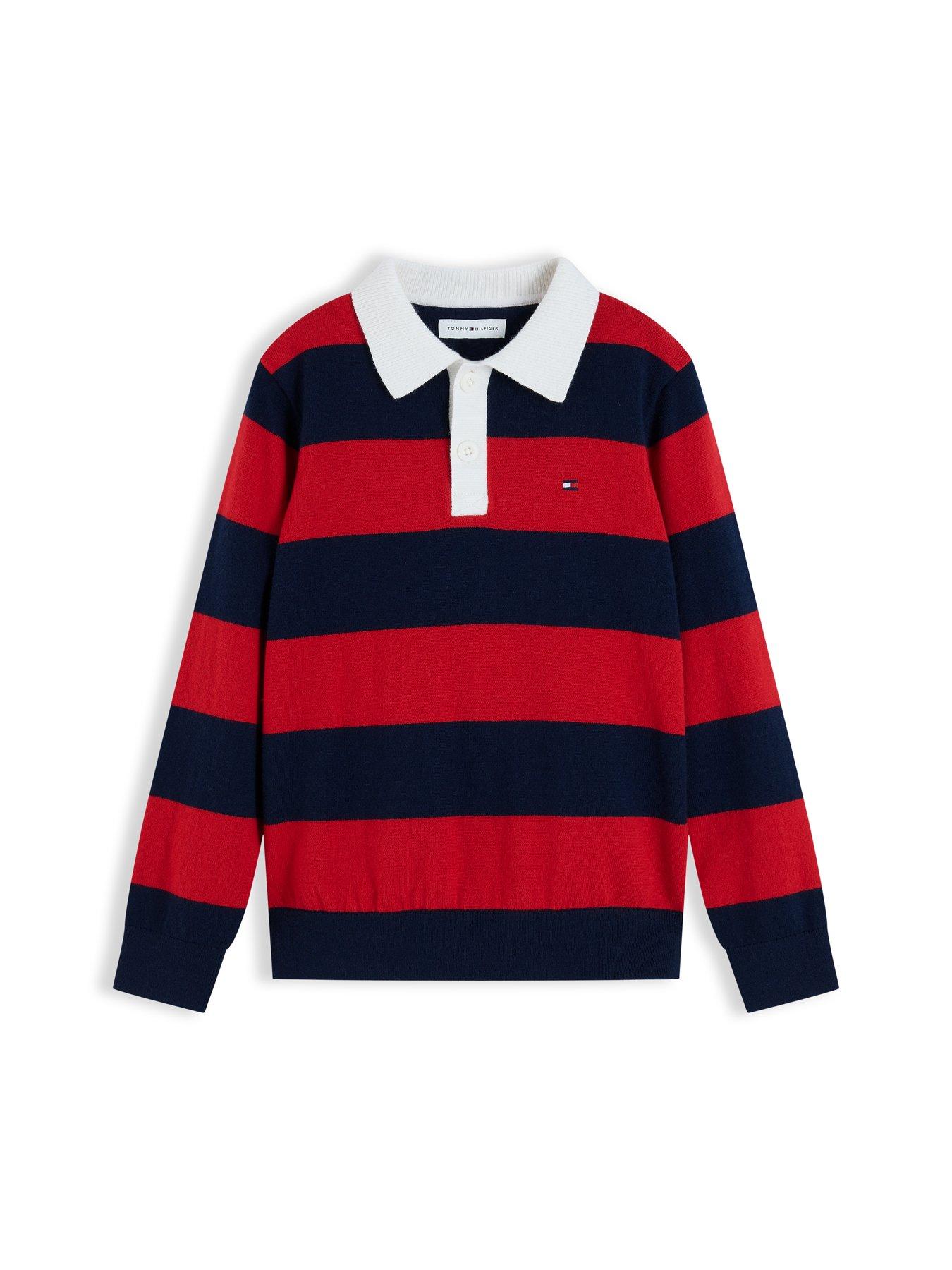 Image 5 of 5 of Tommy Hilfiger Boys Striped Long Sleeve Knitted Polo Shirt - Multi