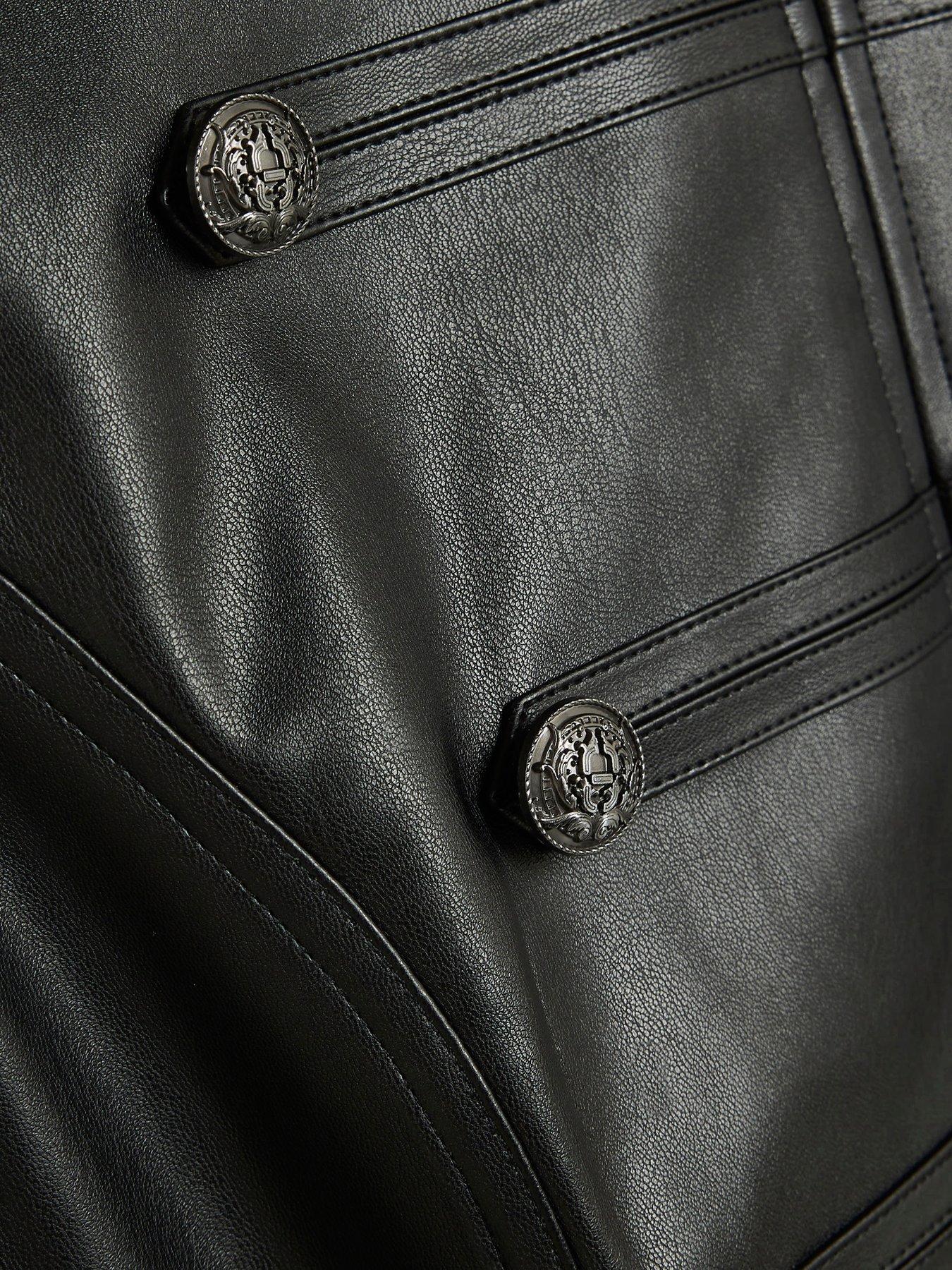 Image 5 of 5 of River Island Womens Drummer Military Button Faux Leather Dress - Black